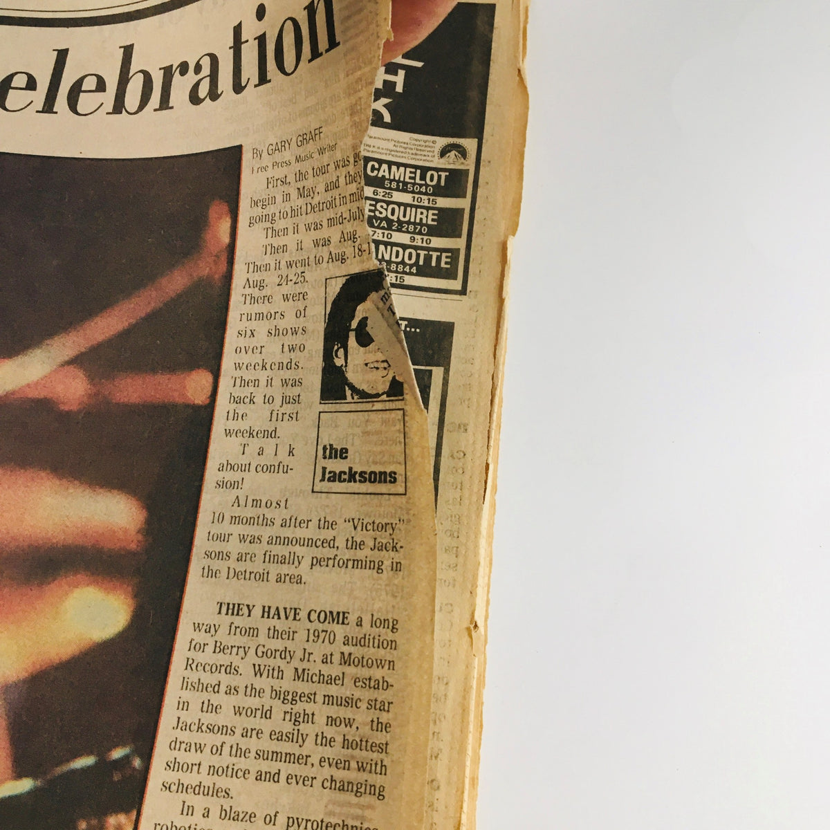 Detail from the Detroit Free Press August 17, 1984 issue featuring The Jacksons & Michael Jackson Celebration. Includes additional information about the Jackson family's history and significance.