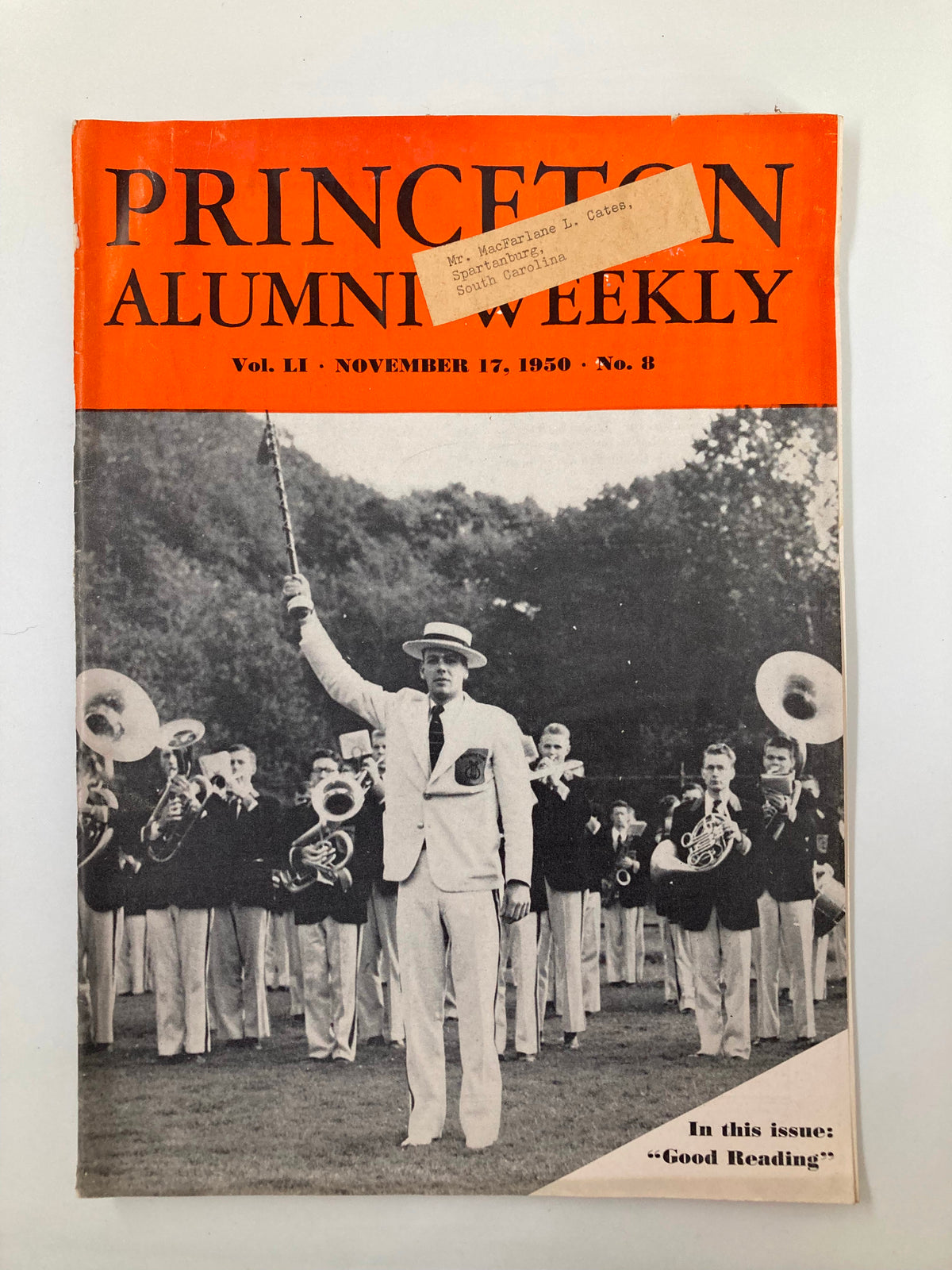 Cover of VTG Princeton Alumni Weekly dated November 17, 1950 showcasing a conductor leading a band, titled 'The Good Beading Issue'.