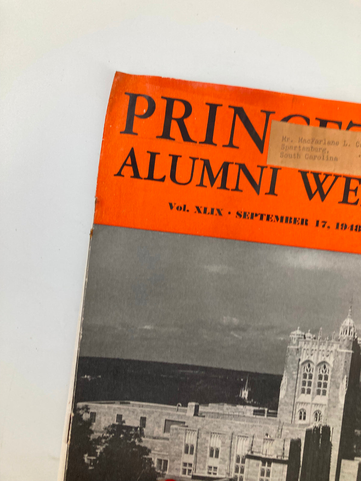 Cover of VTG Princeton Alumni Weekly September 17 1948 featuring a view of Firestone Memorial Library with an orange header and vintage design.