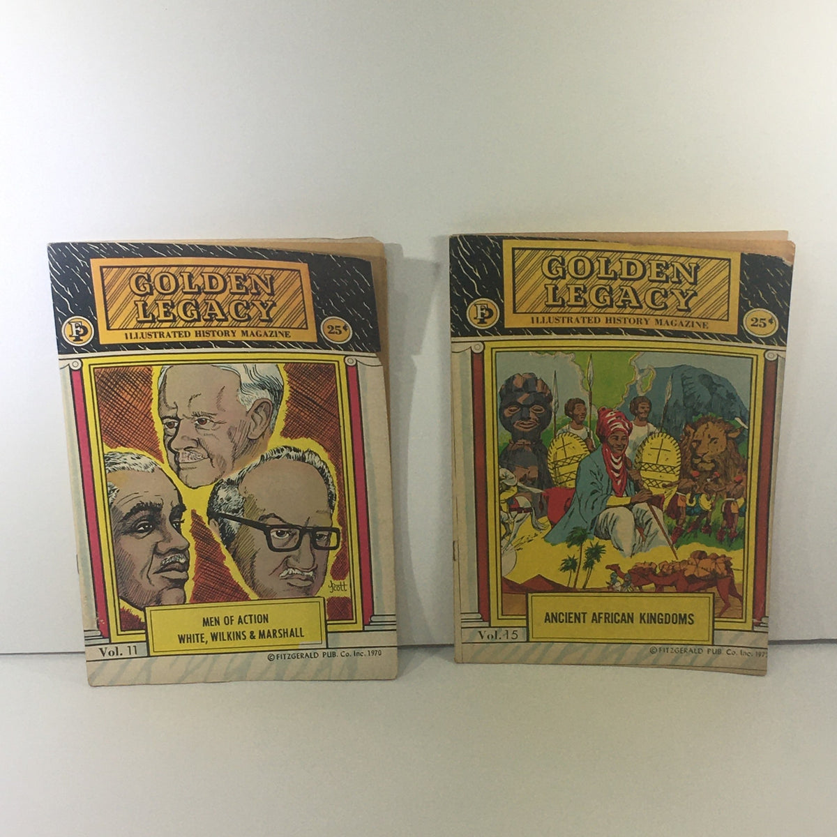 Two Golden Legacy Illustrated History Magazines, Volume 11 'Men of Action' and Volume 15 'Ancient African Kingdoms' from Fitzgerald Pub. Co.
