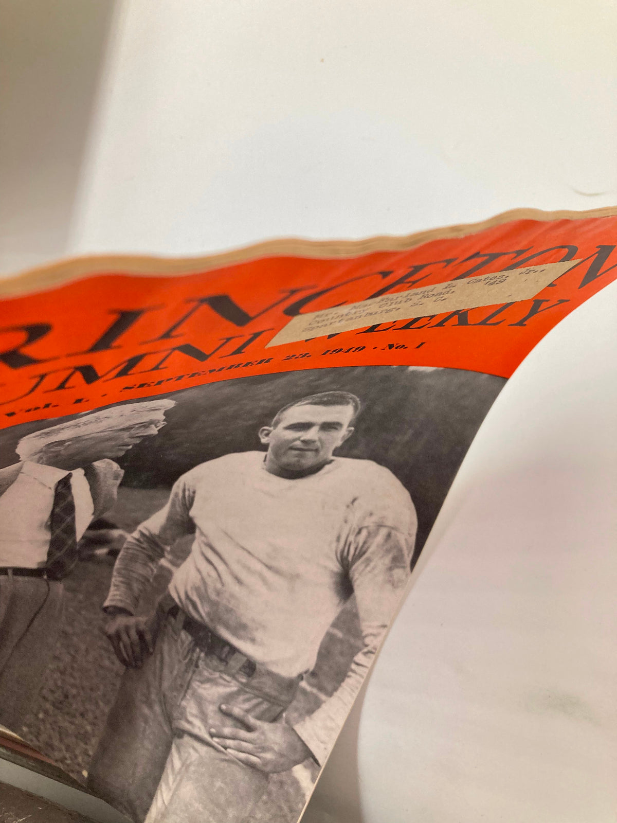 Side view of the cover of VTG Princeton Alumni Weekly September 23, 1949, highlighting the title and details around Coach Charlie Cadwell '25, emphasizing the vintage publication aspect.