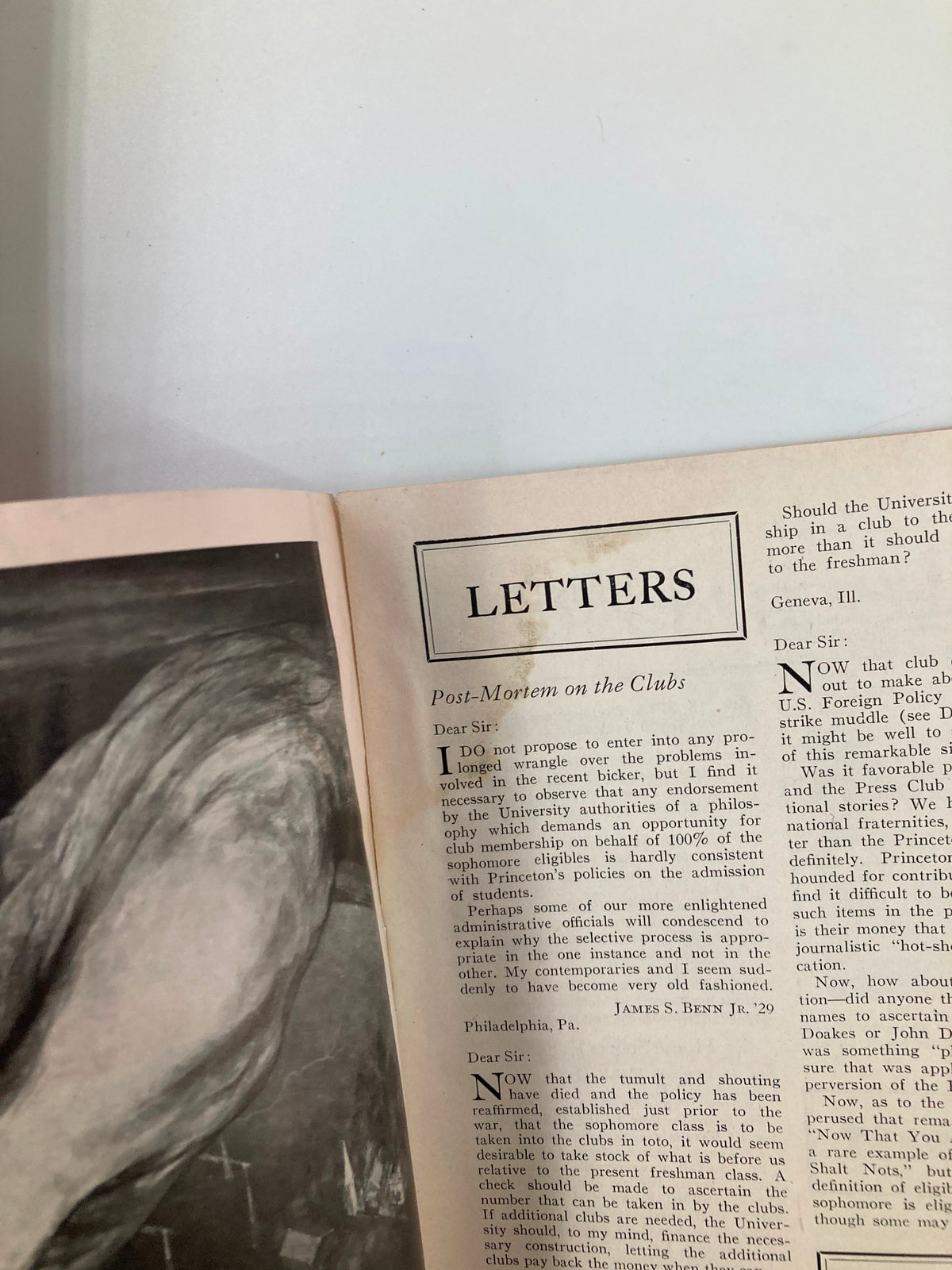 Close-up of the letters section from the April 14, 1950 'Princeton Alumni Weekly', addressing club membership concerns and alumni perspectives.