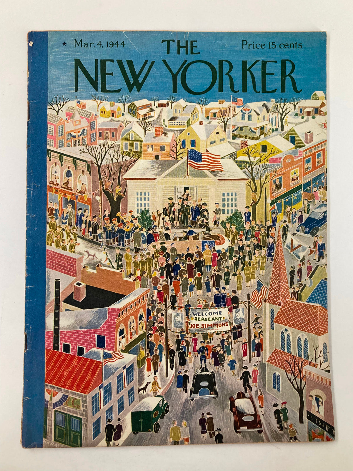 Cover of The New Yorker, March 4, 1944, featuring 'Welcome Sergeant Joe Simmons' by Ilonka Karasz
