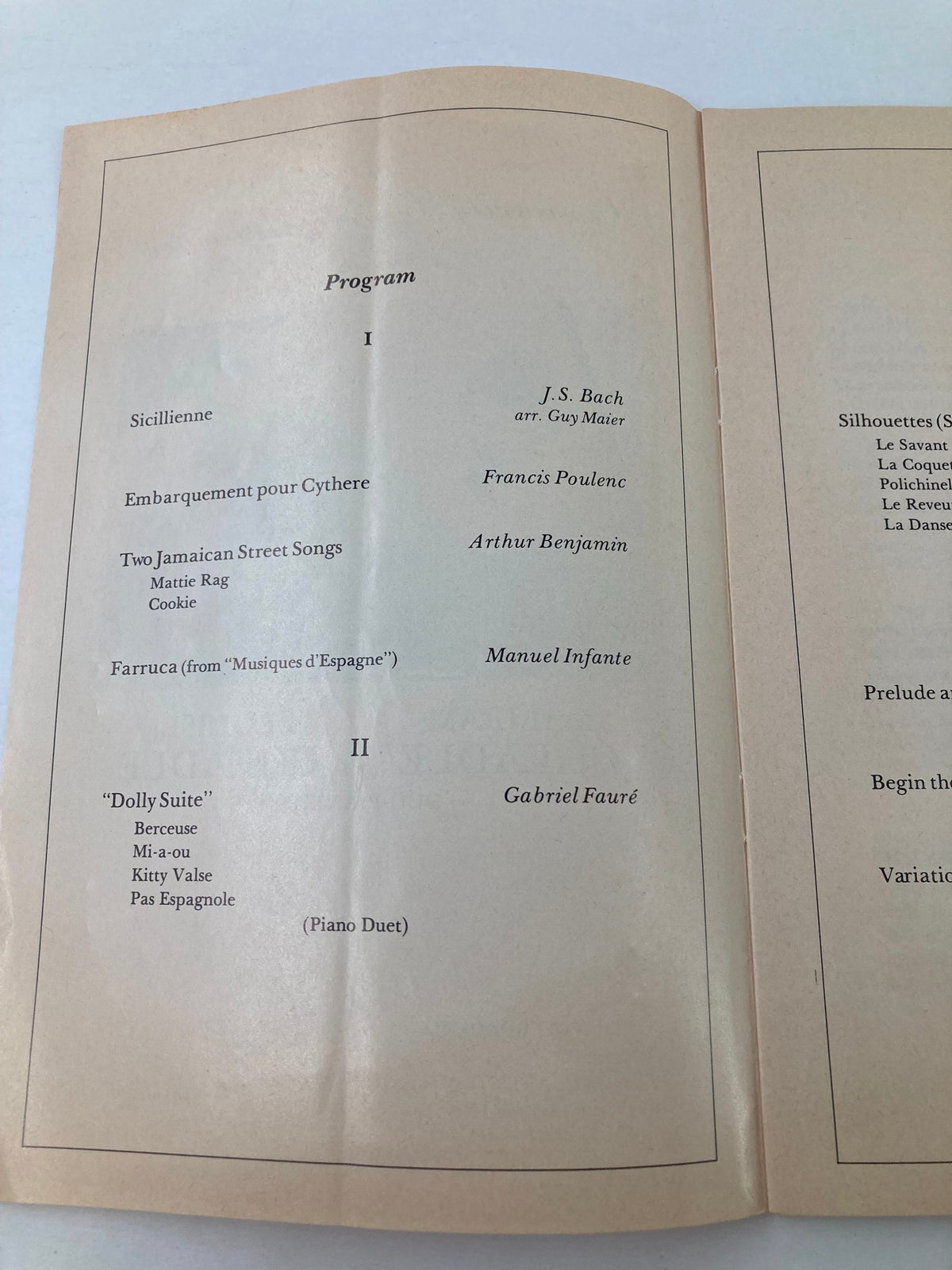1983 Program Community Concert Association featuring musical selections by J.S. Bach, Francis Poulenc, and Arthur Benjamin, among others.