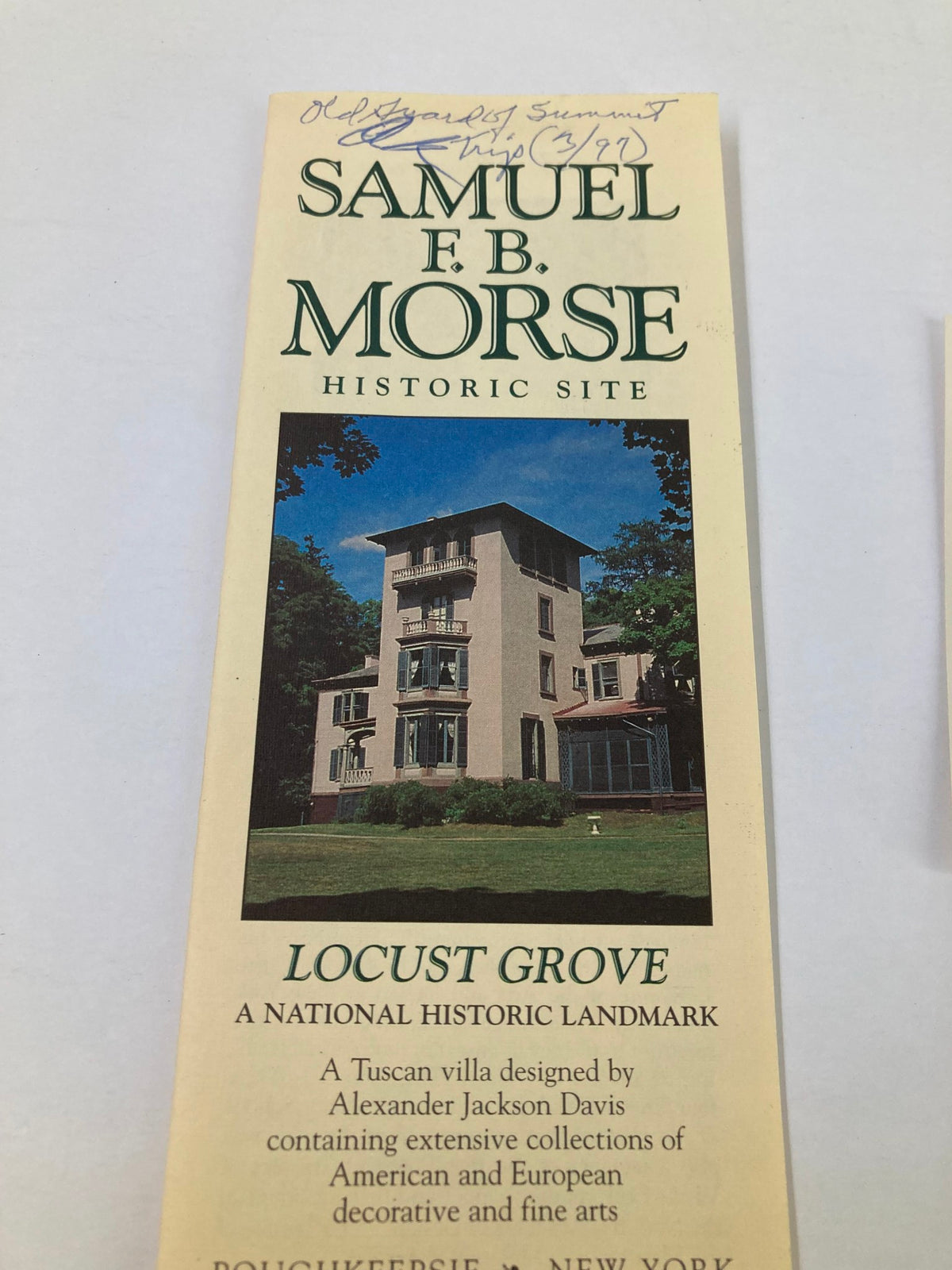 1997 Program Samuel F.B. Morse Historic Site featuring the front view of the Locust Grove historic landmark, showcasing its architectural design.