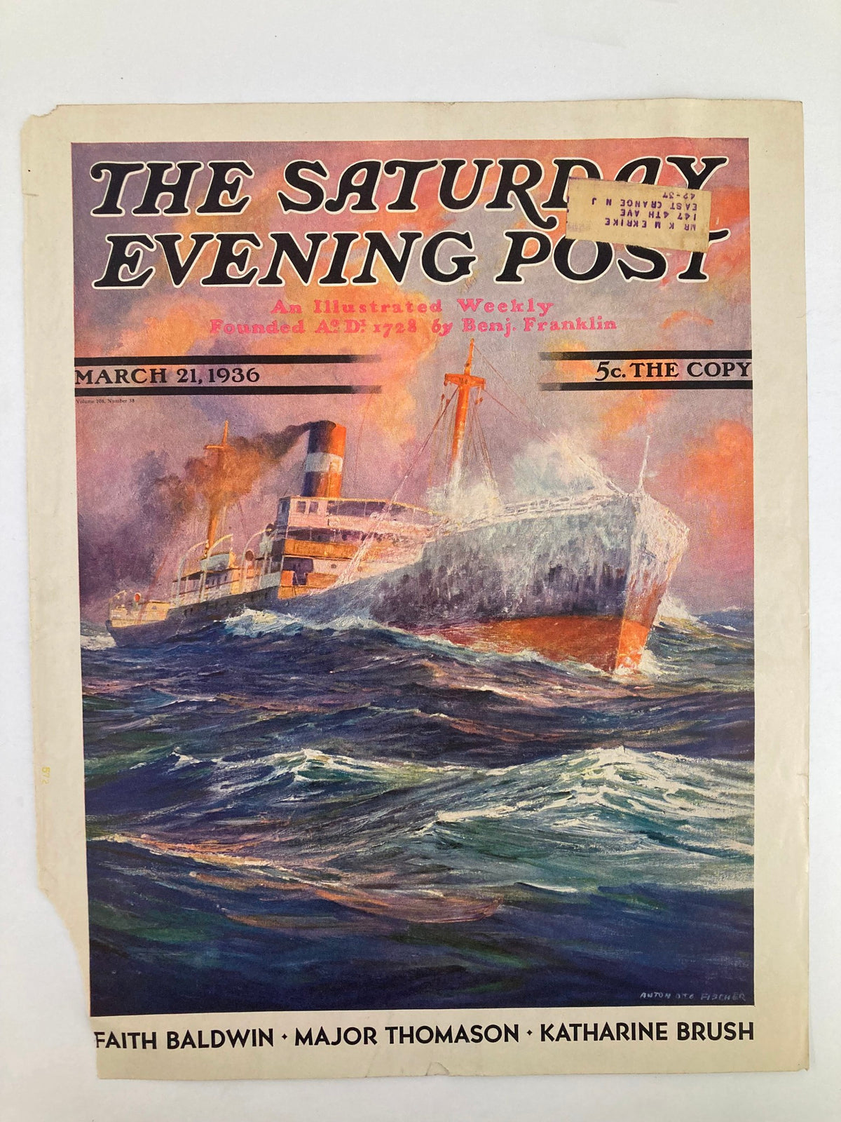Cover of The Saturday Evening Post March 21, 1936, highlighting a dramatic ship scene, illustrating the historical charm of this vintage magazine cover.
