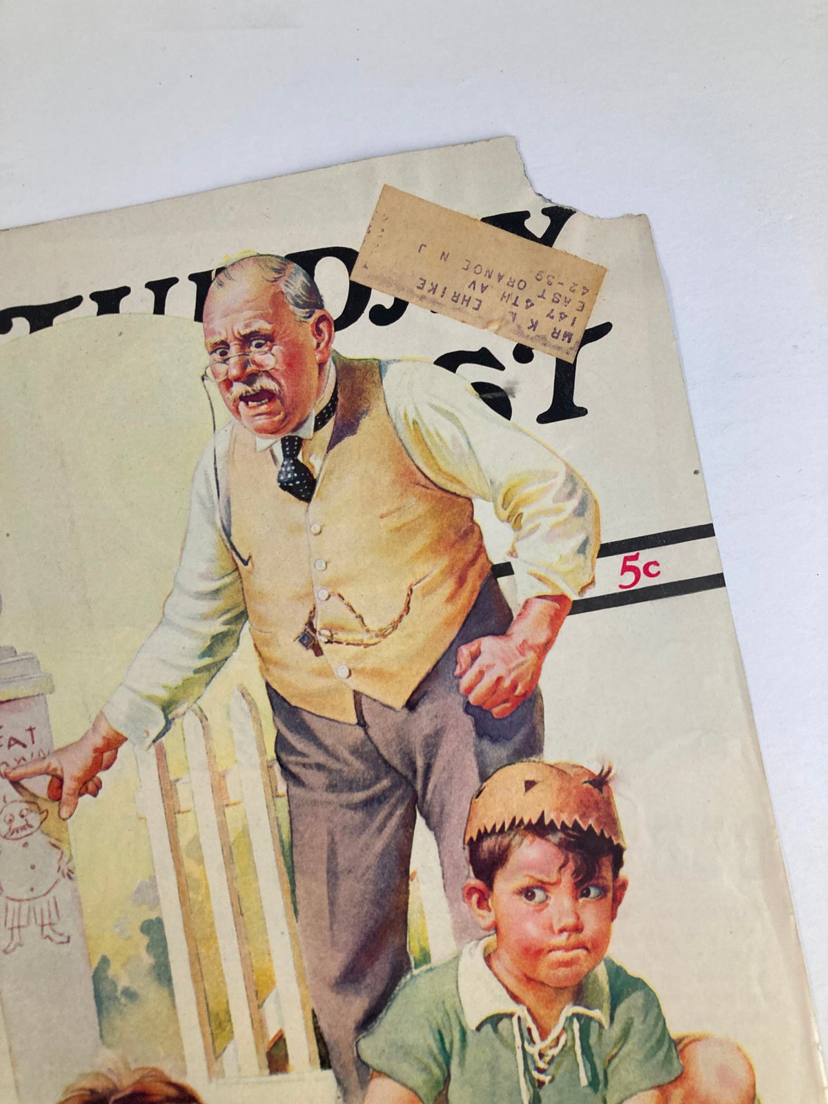 Close-up of The Saturday Evening Post cover dated September 24, 1938, highlighting details from the 'Pigskin Review of 1938' illustration with an older man and two boys.