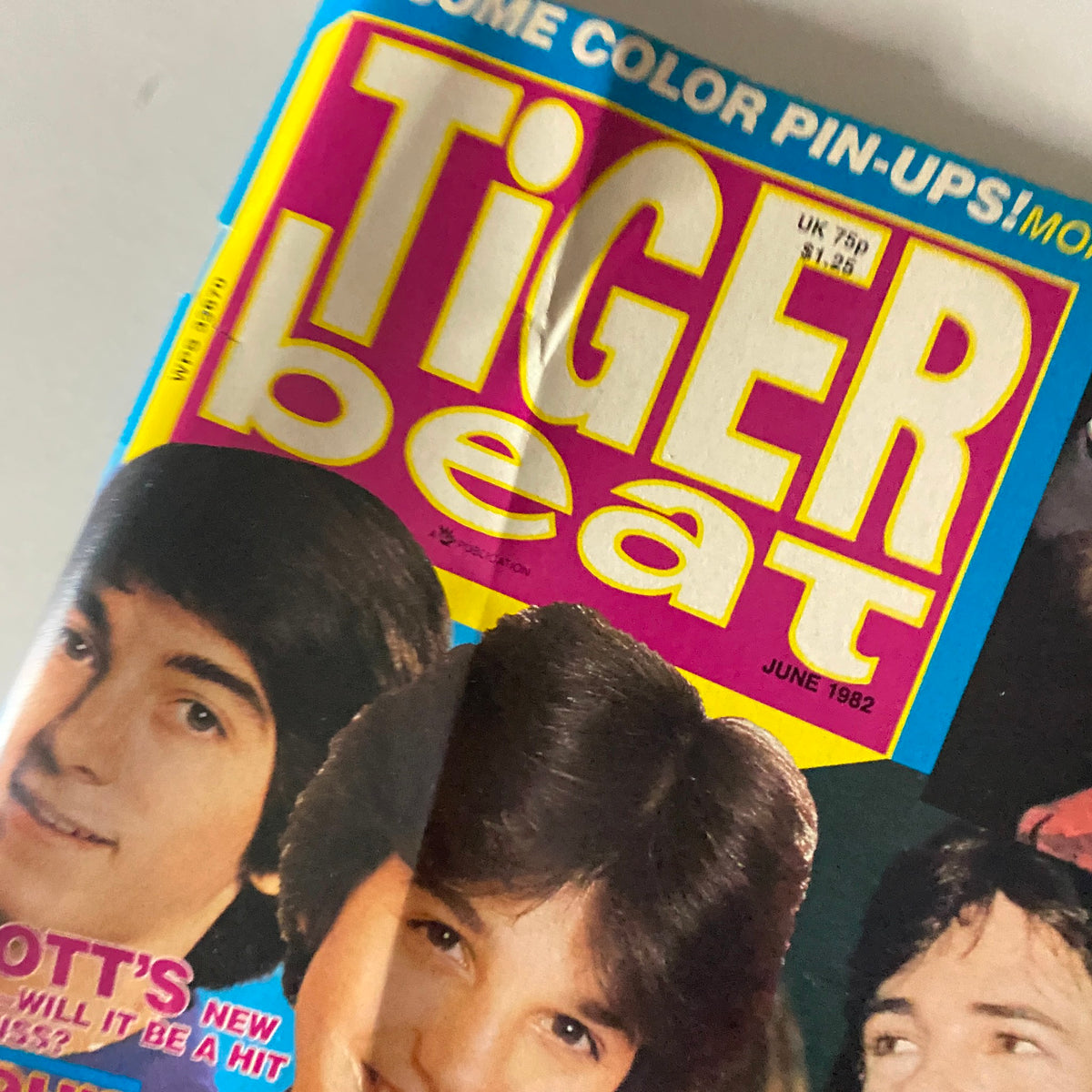 Close-up of the Tiger Beat Magazine June 1982 cover showing Scott Baio's photo, underlining his featured article about his upcoming show.