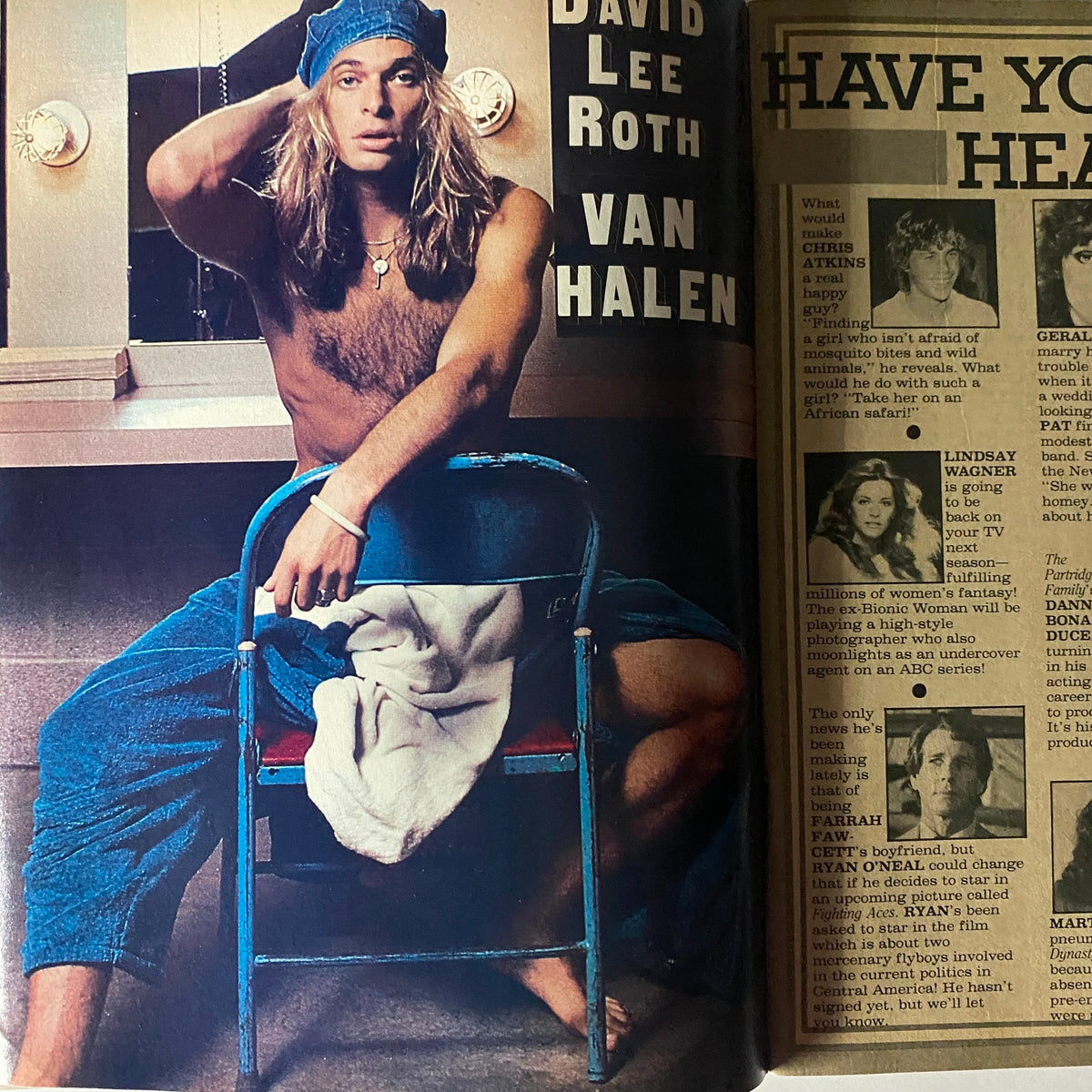 Photo of David Lee Roth from Van Halen in Tiger Beat Magazine June 1982, highlighting rock star lifestyle and celebrity gossip.