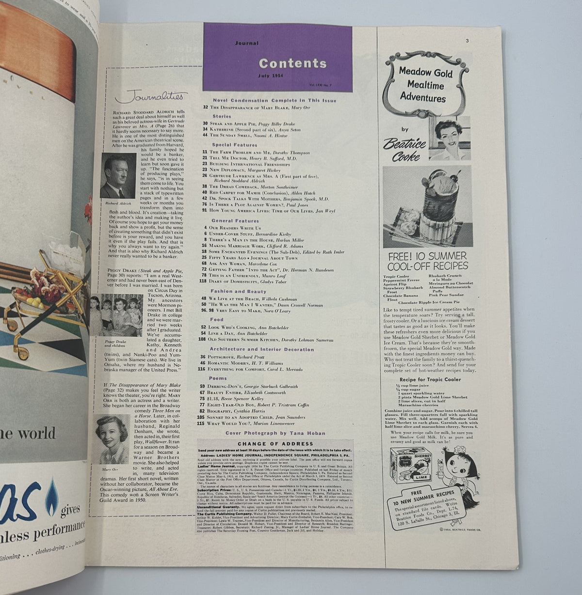 Ladies' Home Journal Magazine July 1954 Dr. Spock Gertrude Lawrence