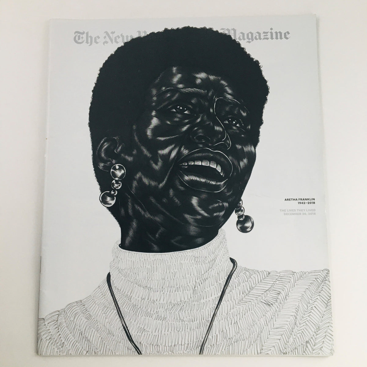 The New York Times Magazine December 30 2018 featuring a striking illustration of Aretha Franklin, highlighting her legacy as the Queen of Soul.