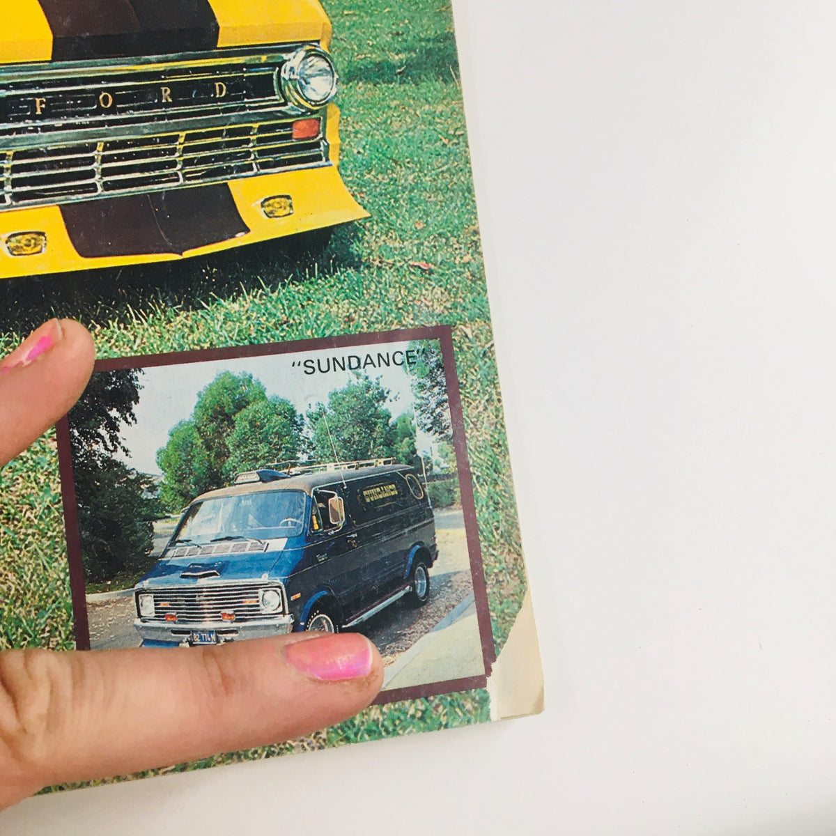 Close-up of the Van World Magazine November 1975 cover highlighting the Ford campervan and a side image labeled 'Sundance'.