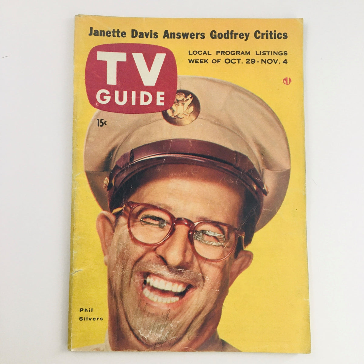 TV Guide Magazine October 29 1955 featuring Phil Silvers on the cover, showcasing a smiling portrait of the famous entertainer in a comedic pose.