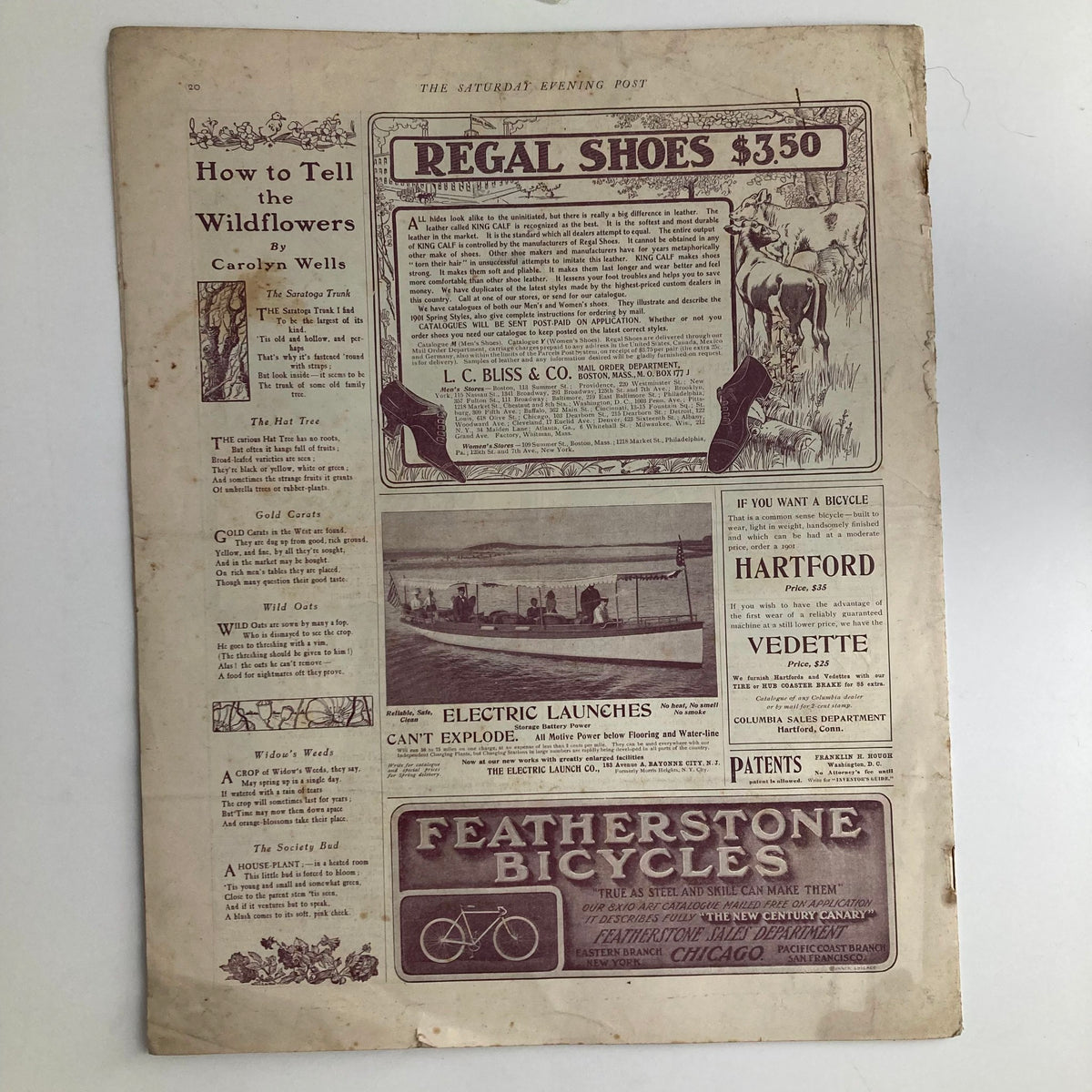 Back cover of Saturday Evening Post Magazine March 23 1901 featuring additional advertisements, highlighting products like Regal Shoes and bicycles.