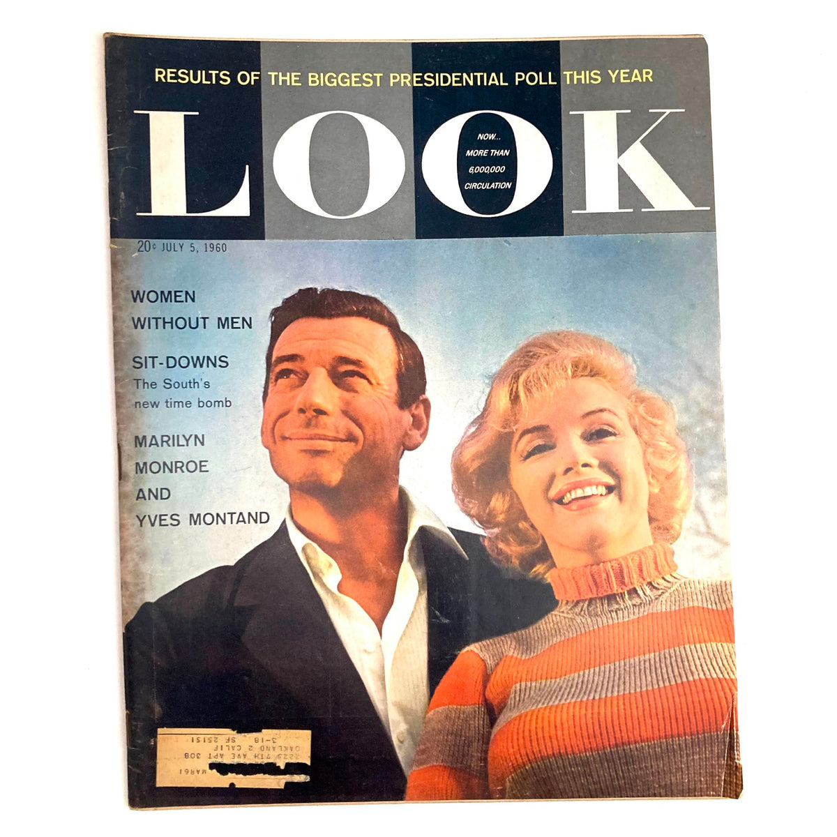VTG Look Magazine July 5 1960 featuring Yves Montand and Marilyn Monroe on the cover, showcasing vintage Hollywood glamour and classic design.