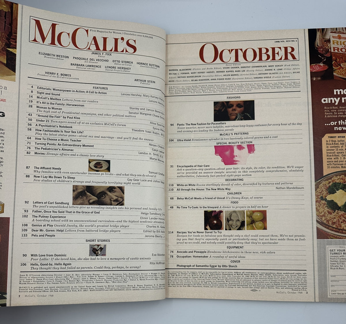 McCall's Magazine October 1968 Samantha Eggar, Carl Sandburg, Hair Care