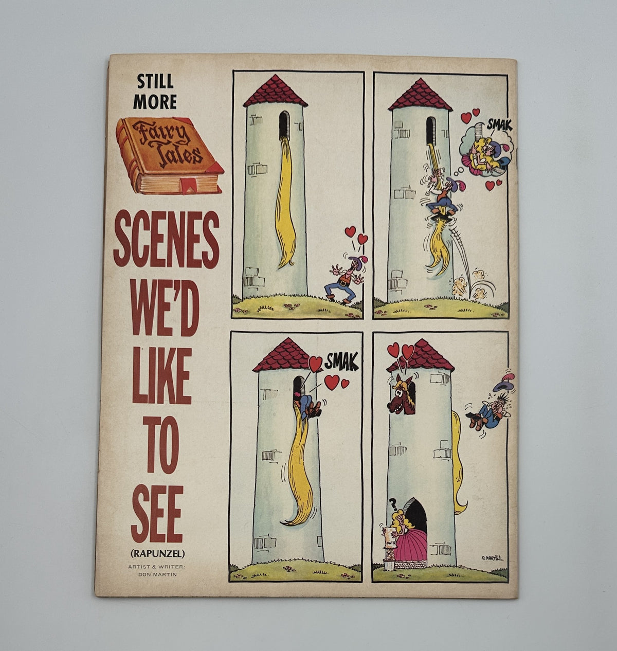 A comic strip titled 'Still More Fairy Tales - Scenes We'd Like to See' showcasing a humorous take on the story of Rapunzel, featuring characters in a witty scenario.