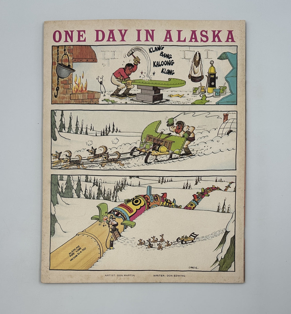 One Day in Alaska comic strip from MAD Magazine No. 191, featuring humorous illustrations of winter activities, showcasing the signature style of artist Don Martin and writer Don Edwing.