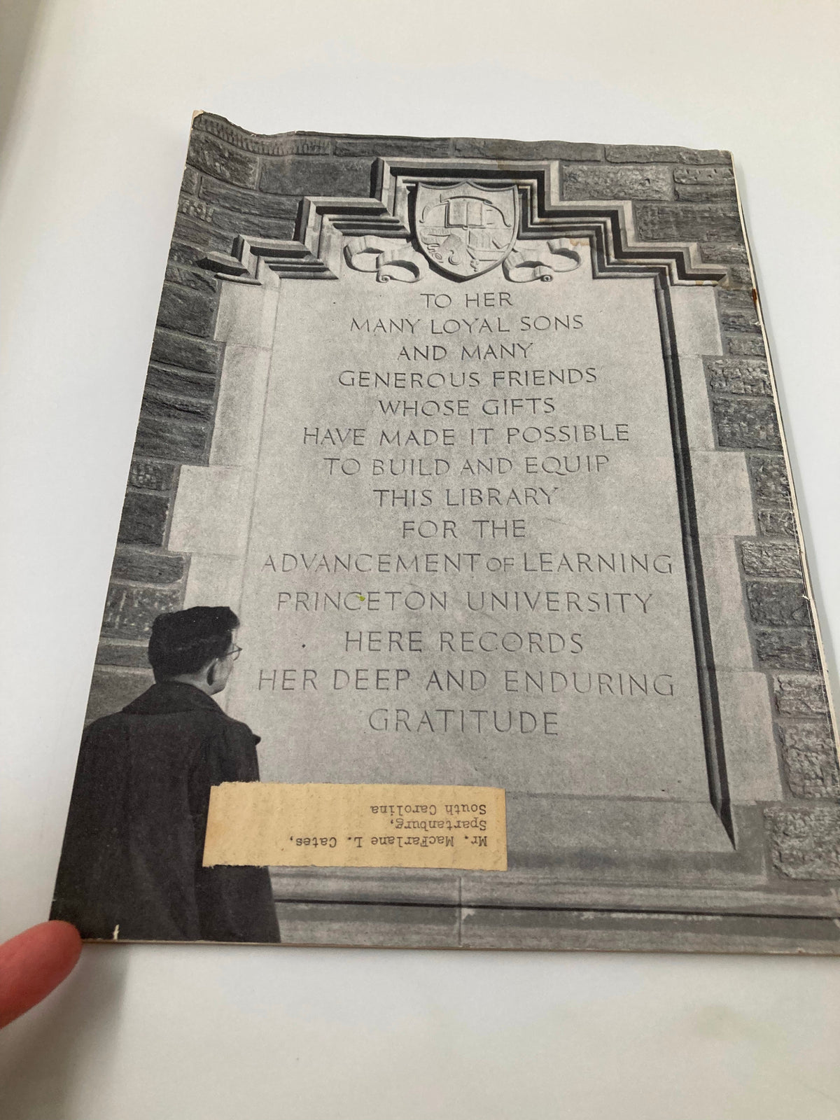 Back cover of VTG Princeton Alumni Weekly, April 22, 1949, displaying a gratitude inscription dedicated to the supporters of Princeton University.