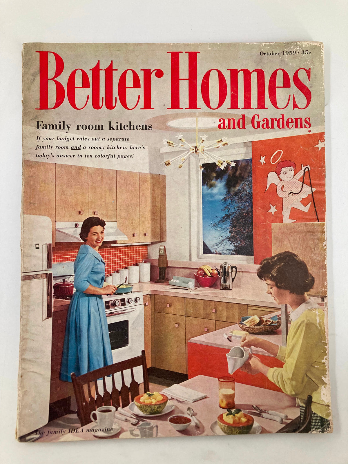 Cover of VTG Better Homes & Gardens Magazine October 1959 showcasing a kitchen scene with two women and family room kitchens theme.