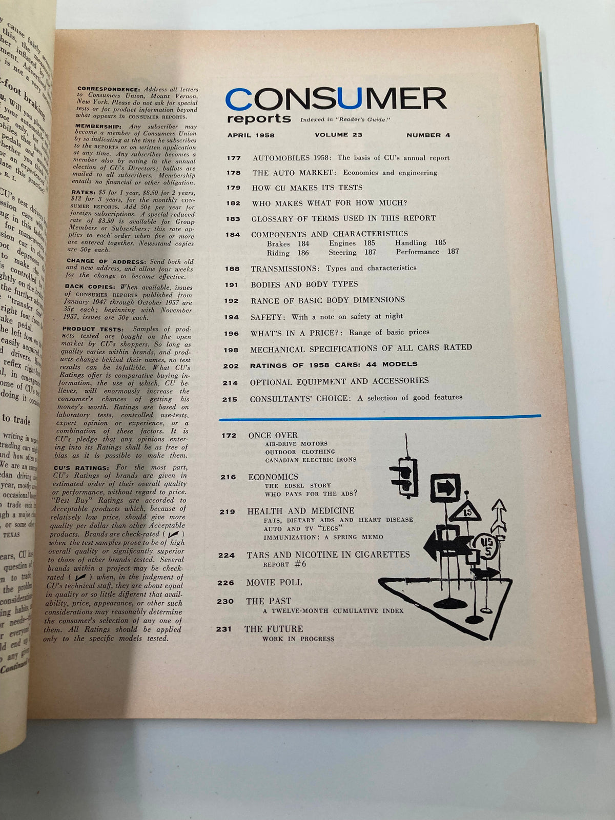 Cover page of the VTG Consumer Reports Magazine April 1958, featuring article titles such as 'How CU Makes Its Tests' and insights into consumer goods testing, showcasing its historical significance in consumer advocacy.