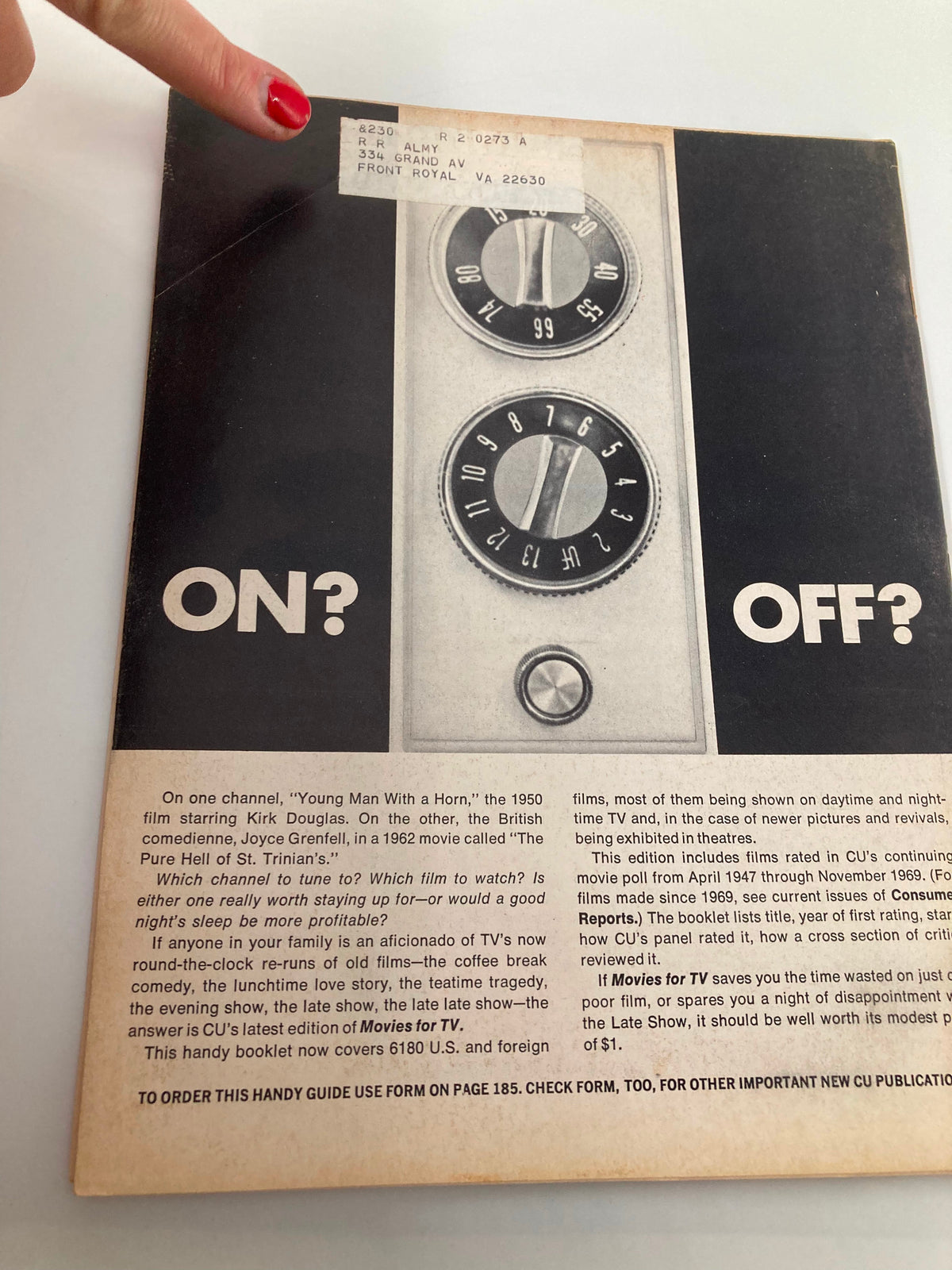 Back cover of the March 1971 Consumer Reports magazine featuring a reference to the Movies for TV guide, with a focus on selecting films worth watching.