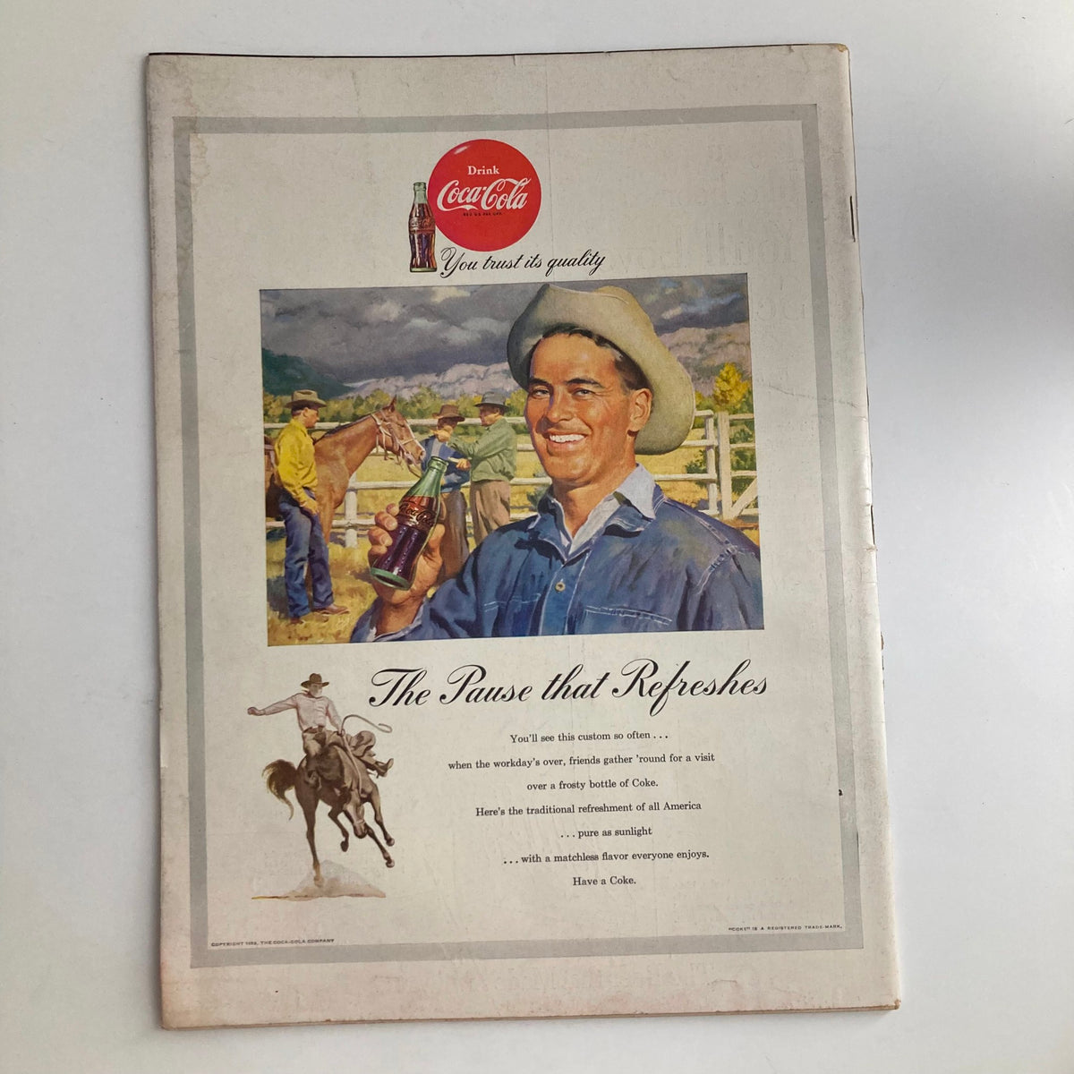 Back cover of VTG Life Magazine July 20, 1953, Vol 35 No. 3 with an advertisement for Coca-Cola, reflecting 1950s Americana.