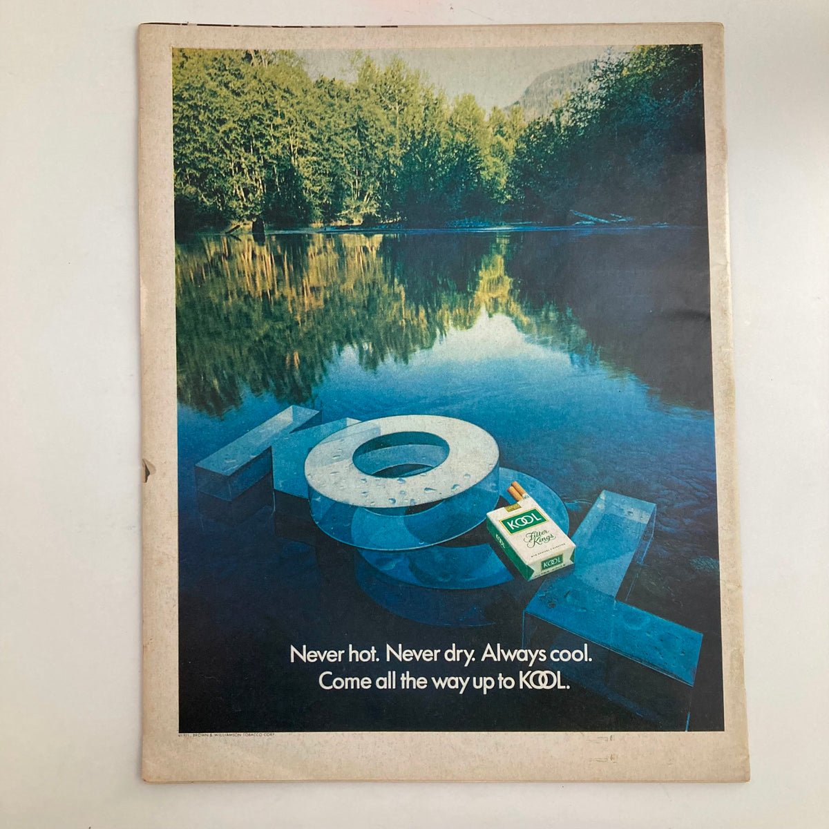 Back cover of VTG Life Magazine March 19 1971 showing a vintage advertisement for Kool cigarettes with a picturesque nature background.