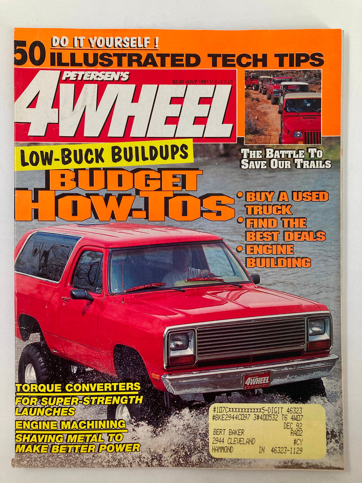 Petersen's 4 Wheel & Off-Road Magazine July 1991 featuring Shannon Duncan's Red Plymouth on the cover, showcasing off-road tips and techniques.