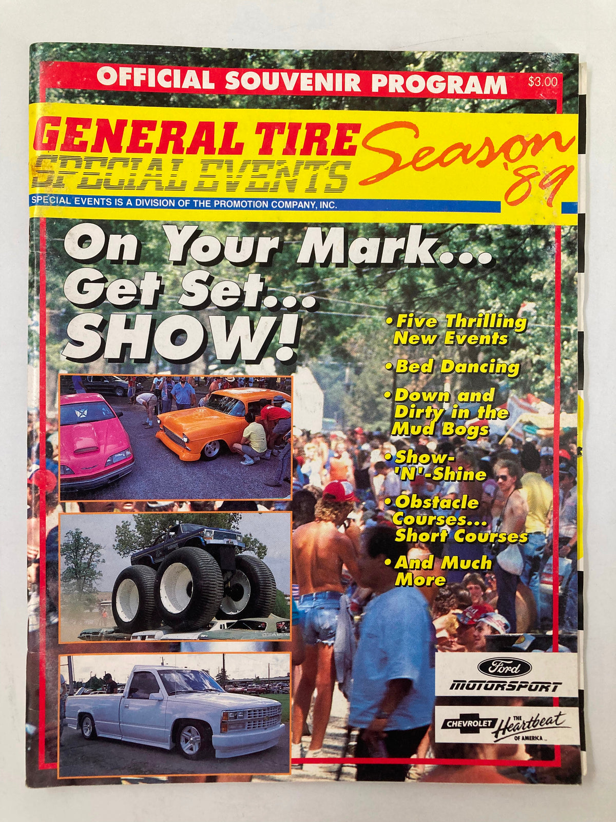 Cover of the 1989 General Tire Special Events Official Souvenir Program featuring event highlights and a vibrant display of cars and attendees.