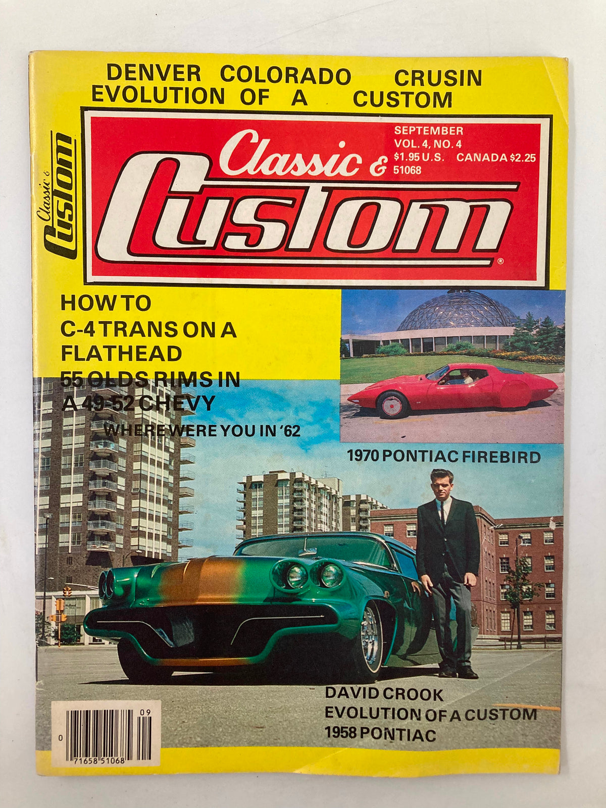 Cover of VTG Classic & Custom Magazine September 1983 featuring David Crook with a 1958 Pontiac, including a 1970 Pontiac Firebird and vibrant car designs.