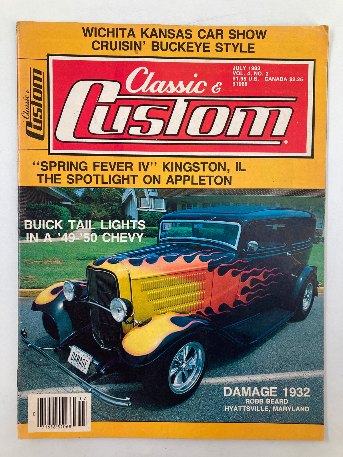 Vintage Classic & Custom Magazine from July 1983 featuring a colorful hot rod with flame design on the cover, highlighting Robb Beard's story and the classic 1932 vehicles.