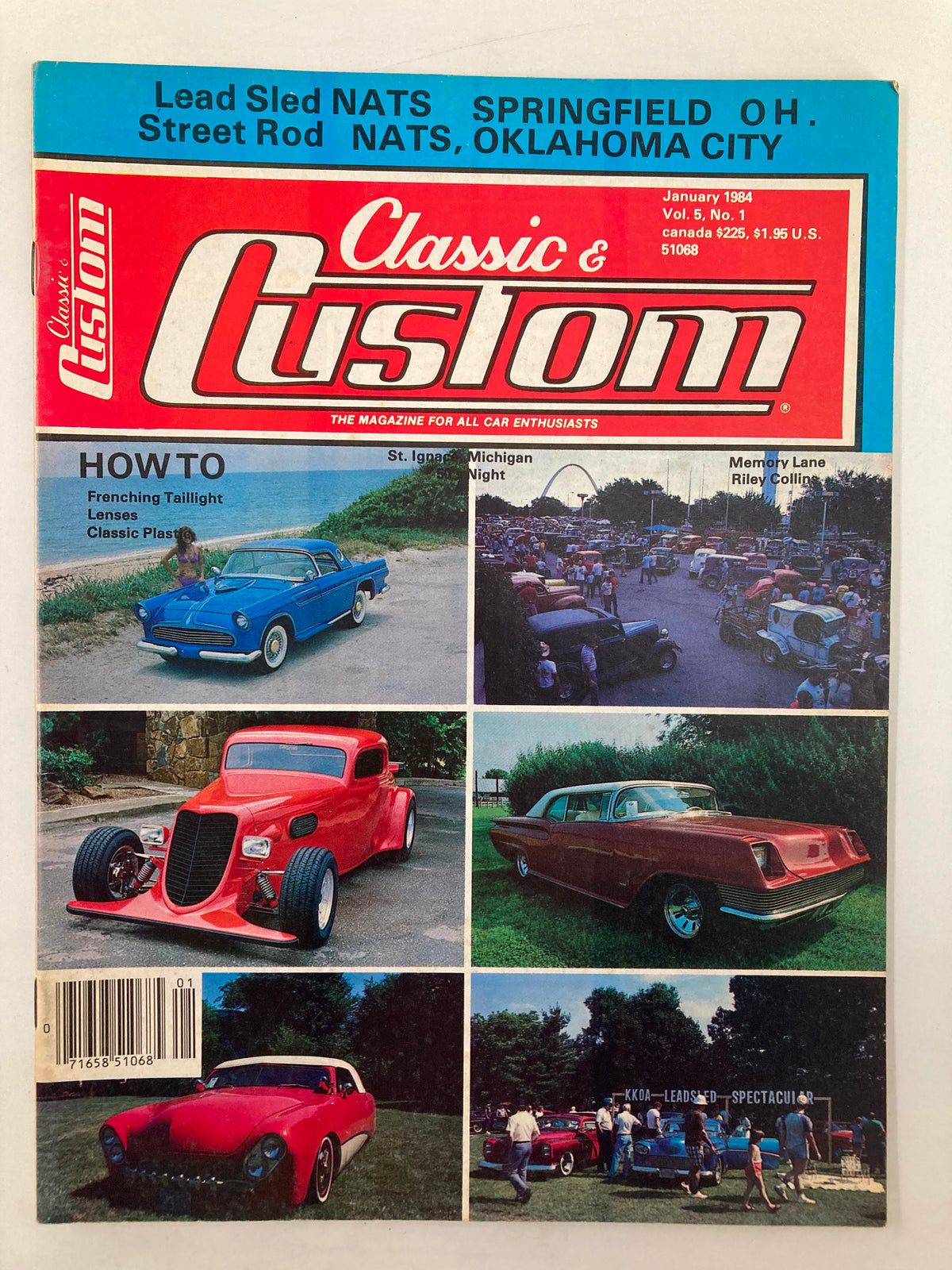 Cover of VTG Classic & Custom Magazine January 1984 featuring an article on Frenching Taillight Lenses. The magazine showcases classic car modifications with vibrant images of vintage automobiles, highlighting the culture of automotive enthusiasts in the 1980s.
