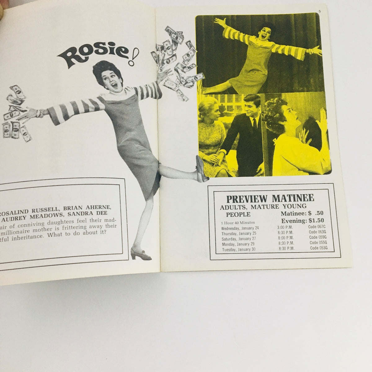 Interior page of STV Magazine Subscription TV January 20-February 2, 1967 showcasing an advertisement for the show 'Rosie!' featuring Rosalind Russell and Brian Aherne, including showtimes and promotional details.