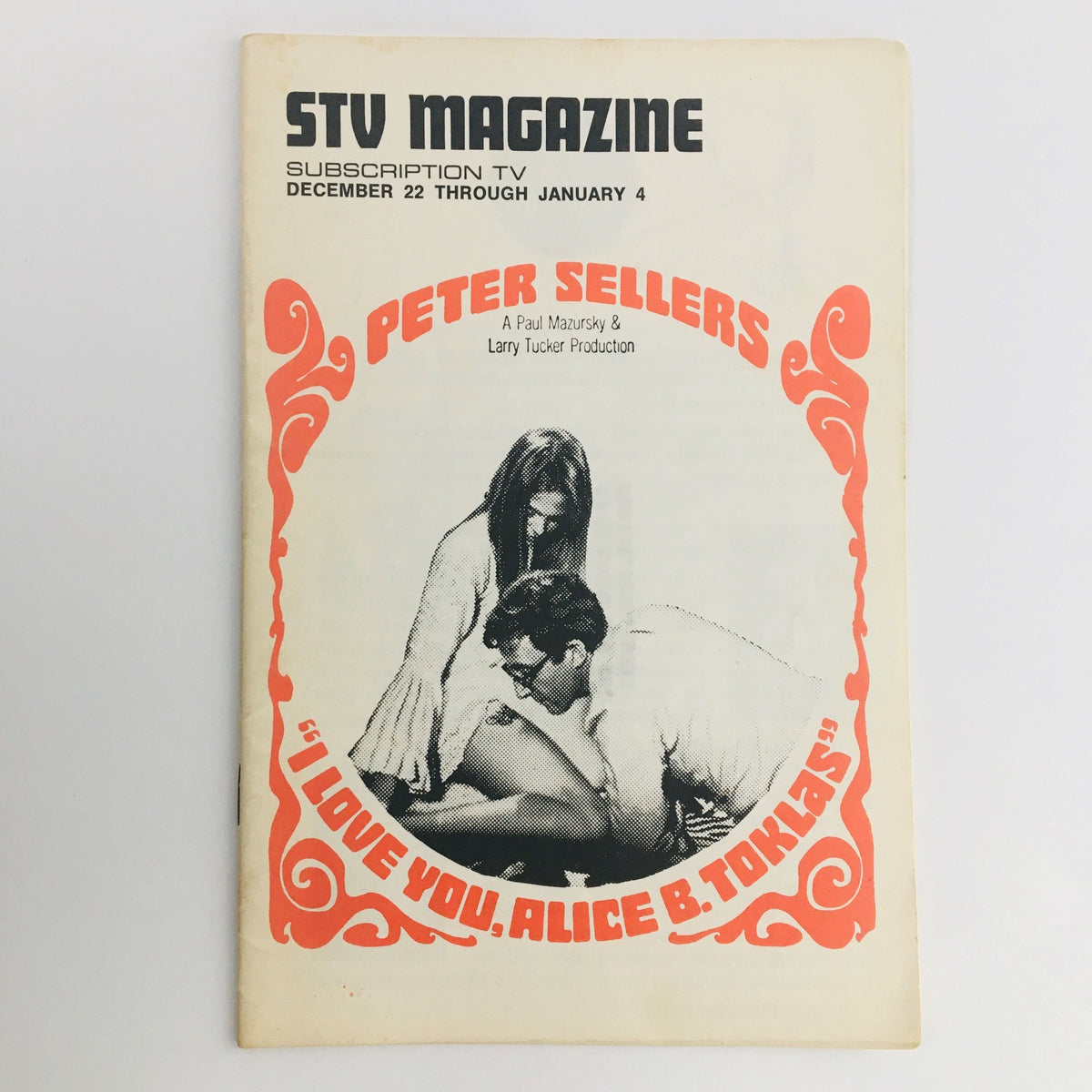 Cover of STV Magazine Subscription TV, December 22 to January 4, featuring the film 'I Love You, Alice B. Toklas,' with illustrative graphics and a focus on Peter Sellers.