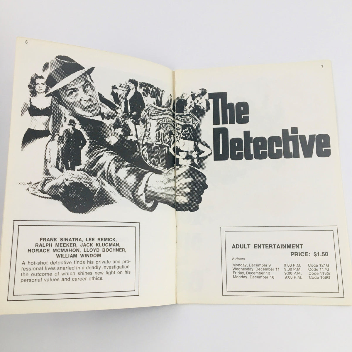 Inside page of STV Magazine December 8-21 1968 featuring the film 'The Detective' with Frank Sinatra and cast details, showcasing a nostalgic layout.