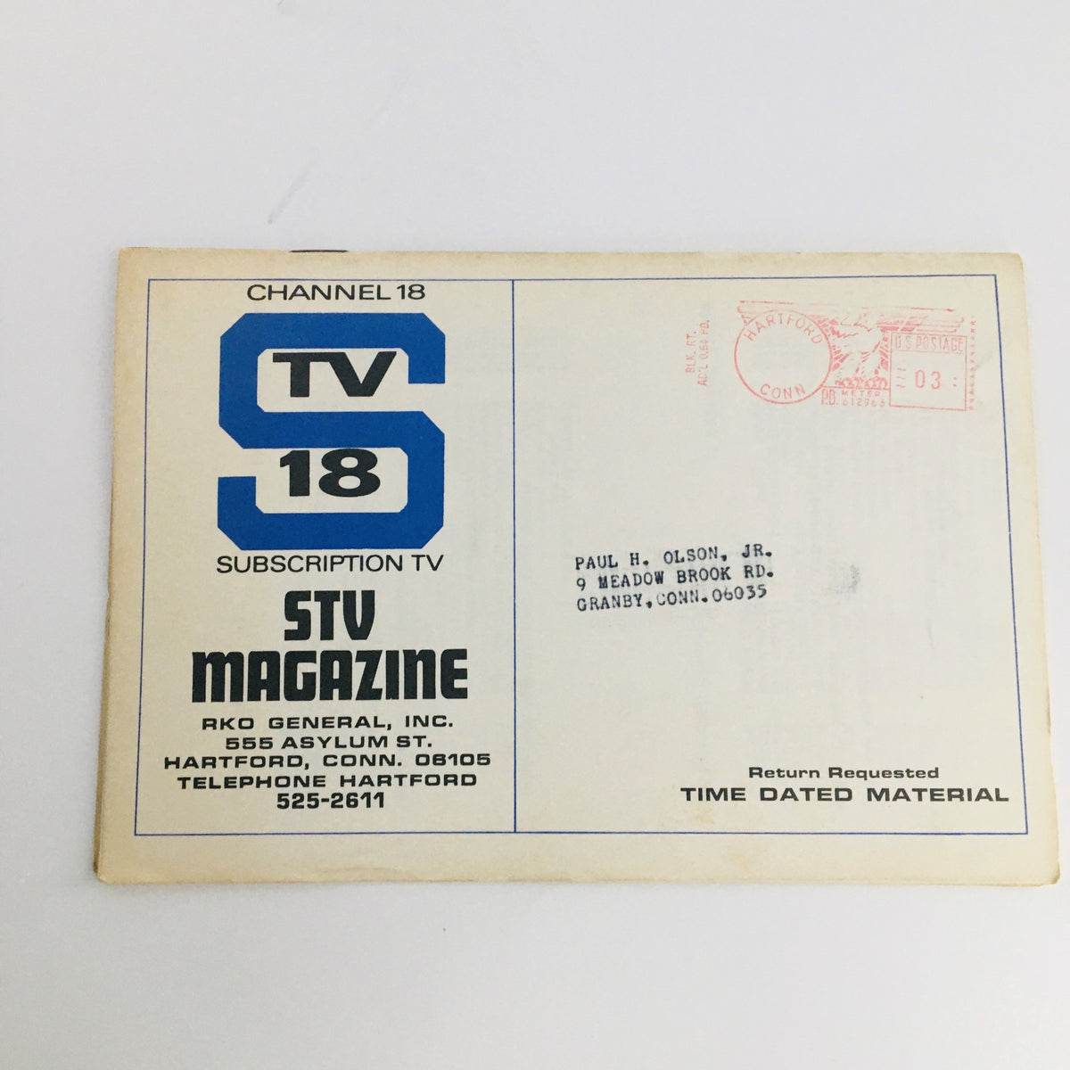 Back cover of STV Magazine Subscription TV with subscription details and address label, capturing the vintage design elements from January 19-31, 1969.