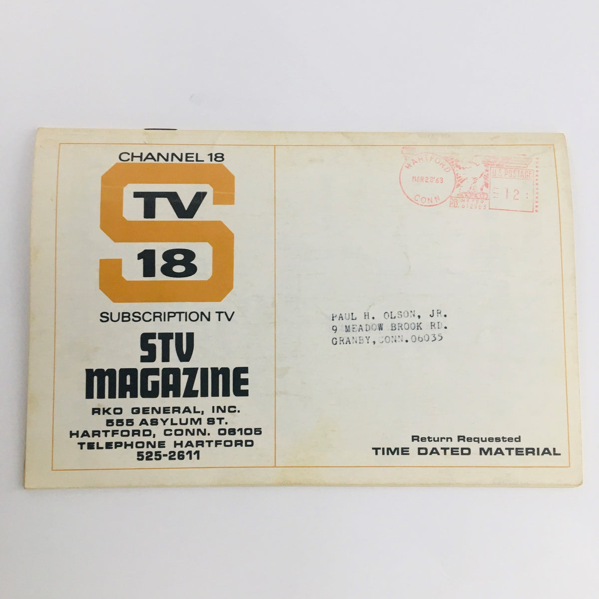 Back cover of STV Magazine Subscription TV March 30 April 12 1968. The cover displays the magazine's title, subscription details, and postal information, reflecting the vintage design from the late 1960s.