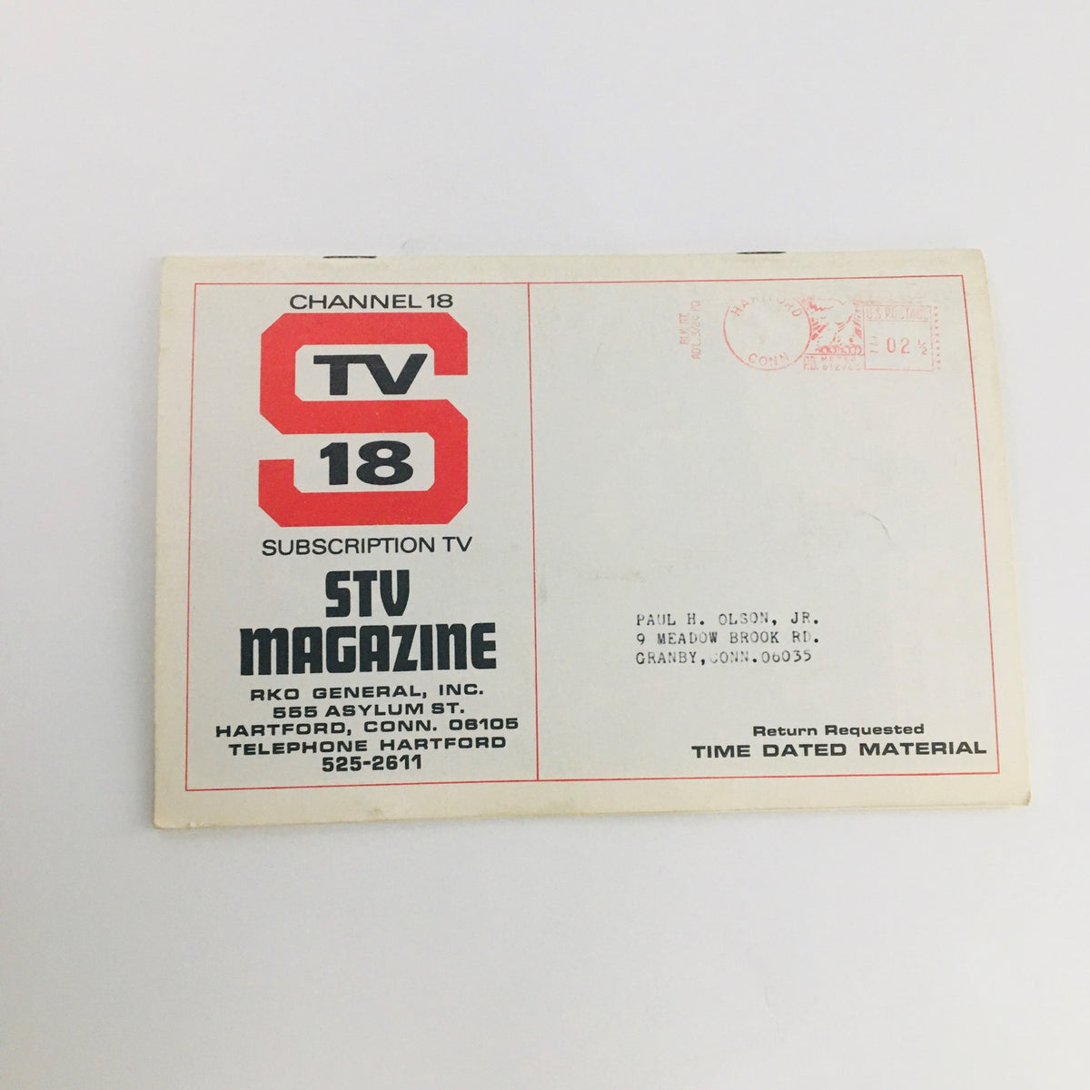 Back cover of STV Magazine Subscription TV December 9-22, 1968 displaying subscription details and address label from RKO General.