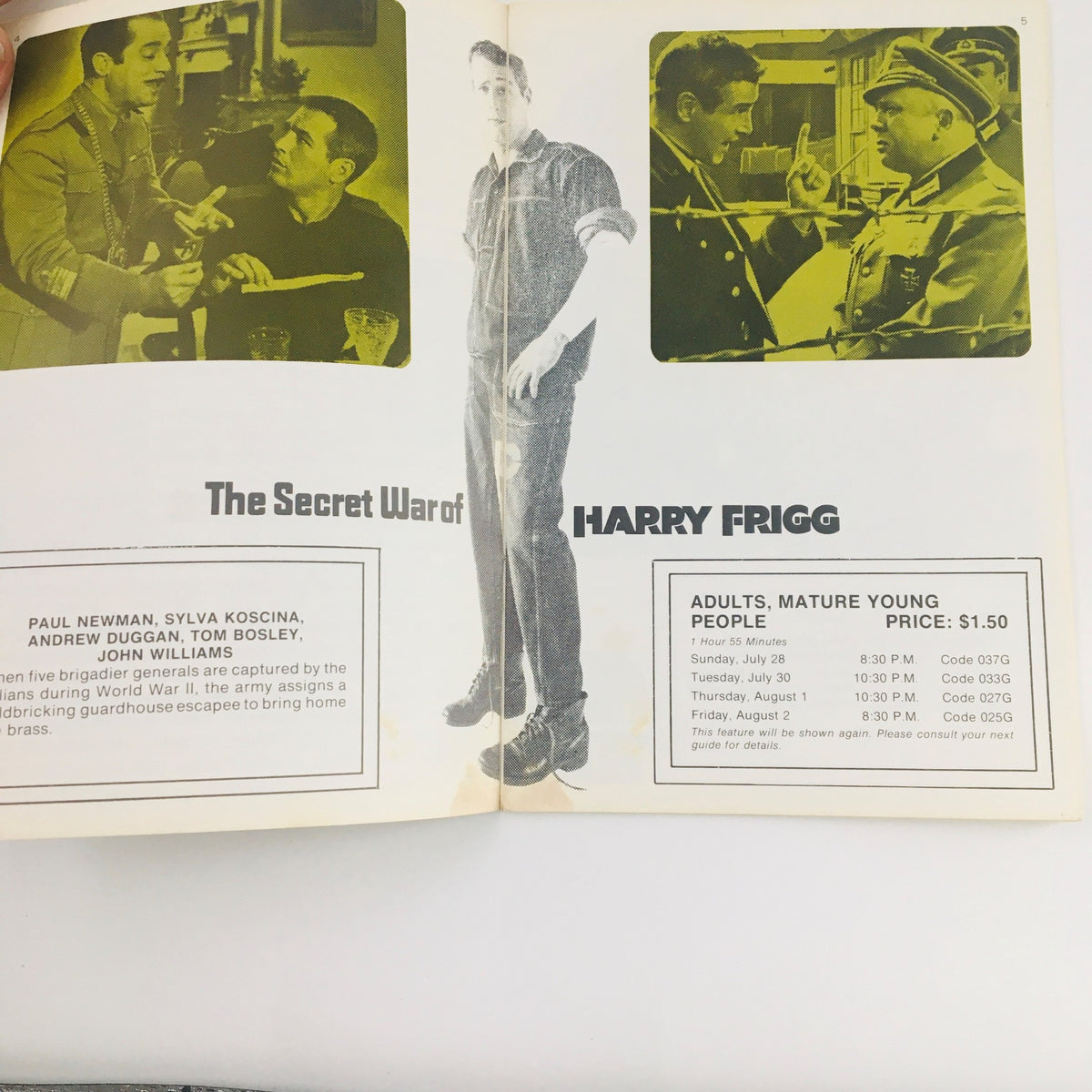 Inside page of STV Magazine Subscription TV from July 20 to August 2, 1969 featuring 'The Secret War of Harry Frigg' with cast names and showtimes.