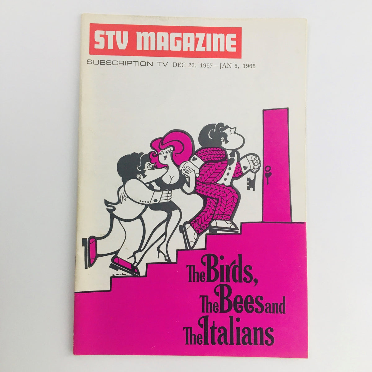 STV Magazine Subscription TV issue from December 23, 1967 to January 5, 1968 featuring a colorful cover with three cartoon characters and the title 'The Birds, The Bees and The Italians'.