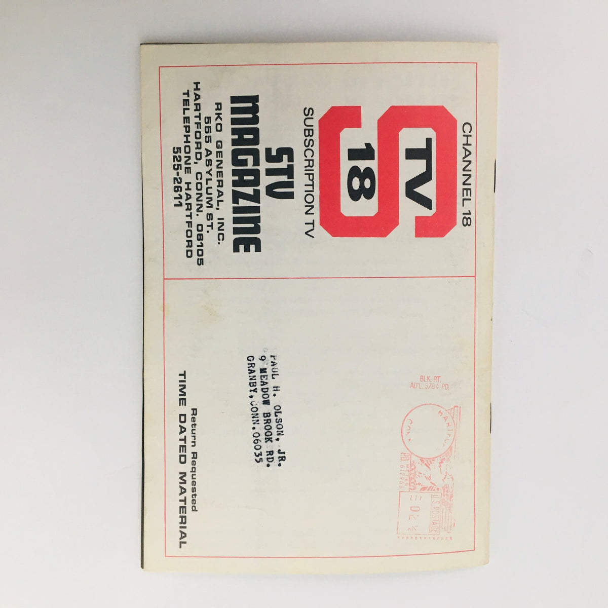 Back cover of STV Magazine Subscription TV with subscription details and address label, dated June 24-July 7, 1967, featuring a retro design.