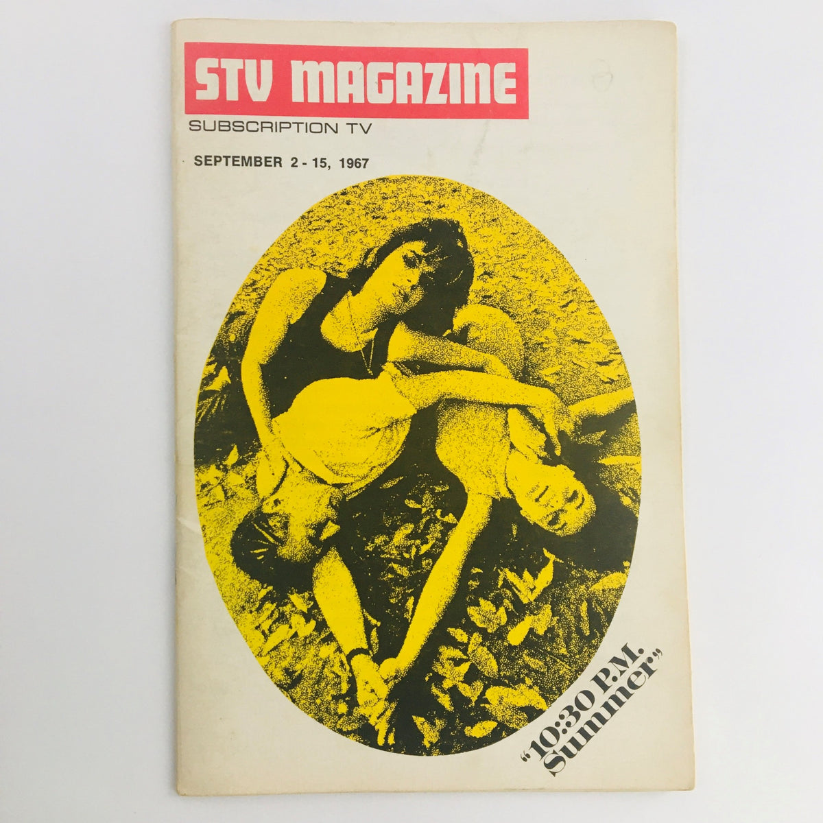 Cover of STV Magazine Subscription TV September 2-15, 1967 featuring a stylized image of two people lounging outdoors, emphasizing the theme of summer.