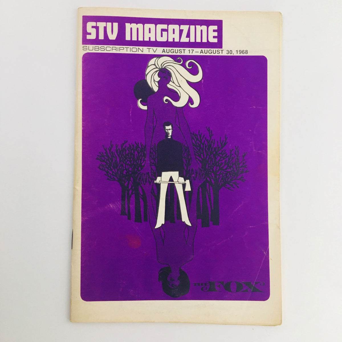 Cover of STV Magazine Subscription TV from August 17-30, 1968 featuring artwork related to 'The Fox' with a purple background.