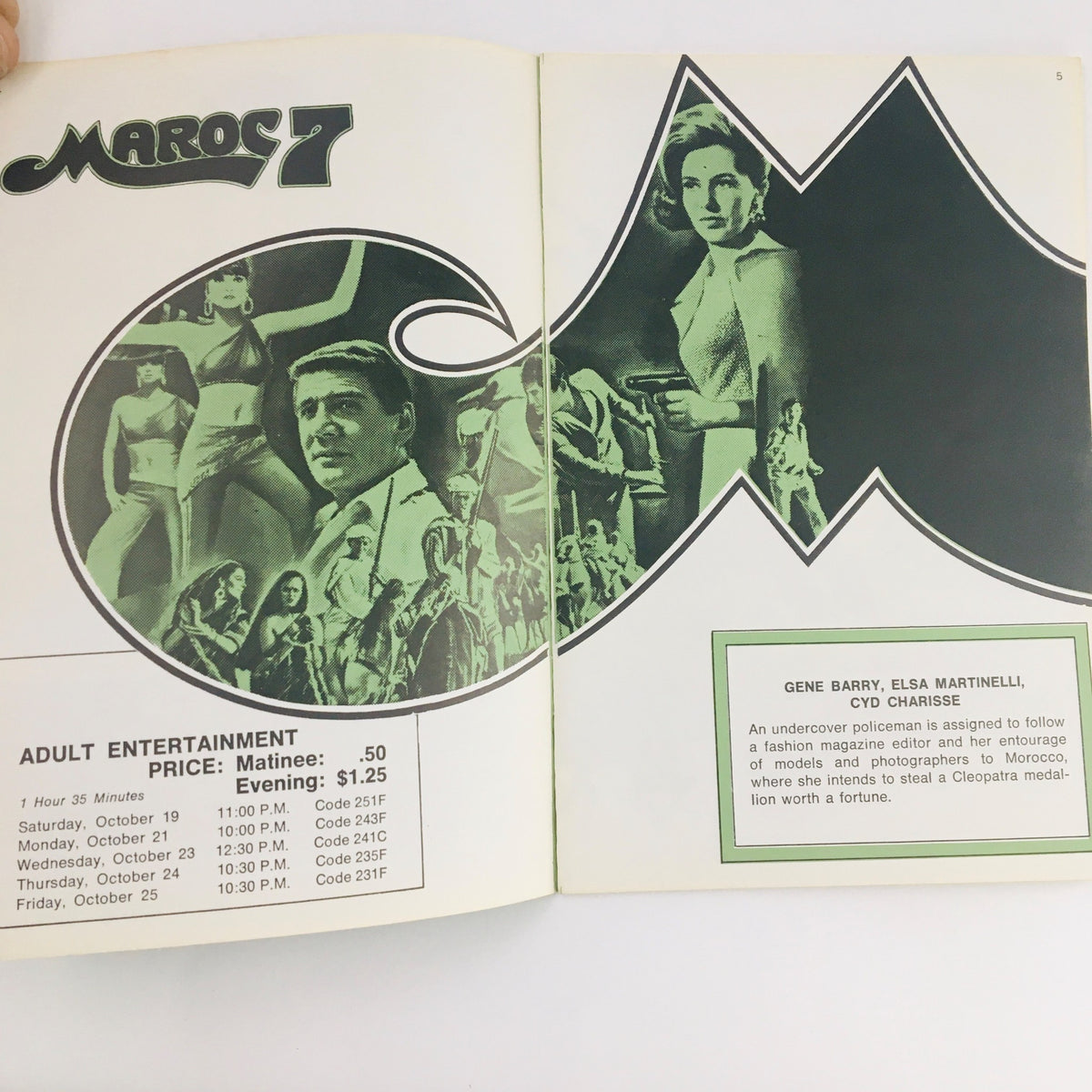 Inside spread of STV Magazine Subscription TV, October 12-25, 1969, showcasing the film 'Maroc 7' with details on showtimes and cast.