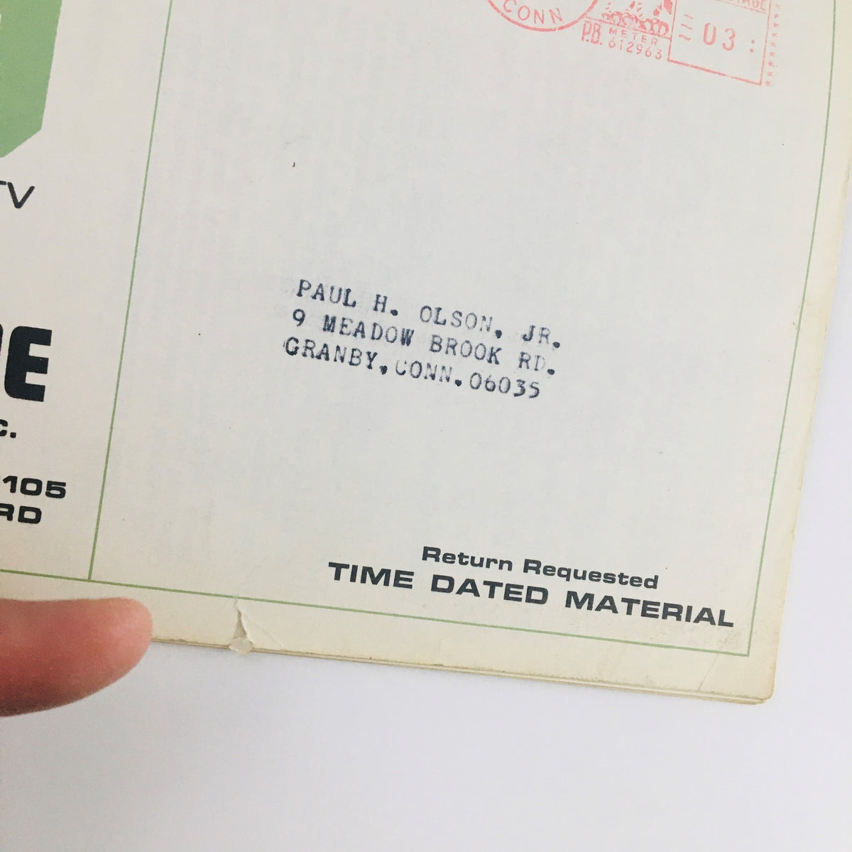 Close-up view of the back cover of STV Magazine Subscription TV, October 12-25 1969, displaying the return address and printed details.