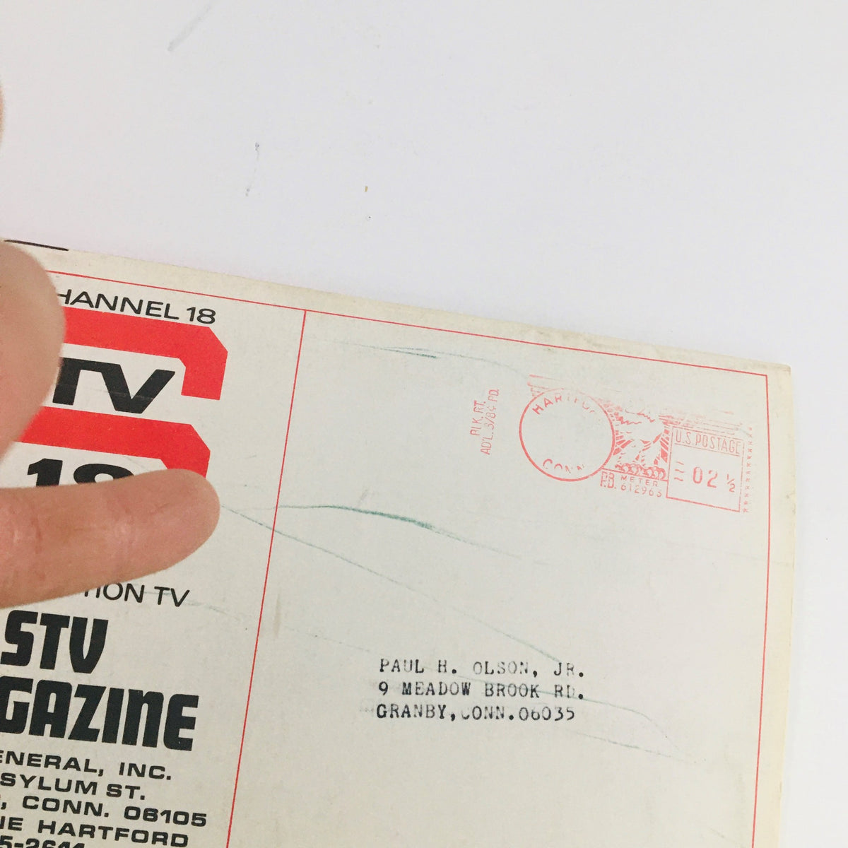 Close-up of the back cover of STV Magazine Subscription TV, featuring postal details, return address and magazine identification.