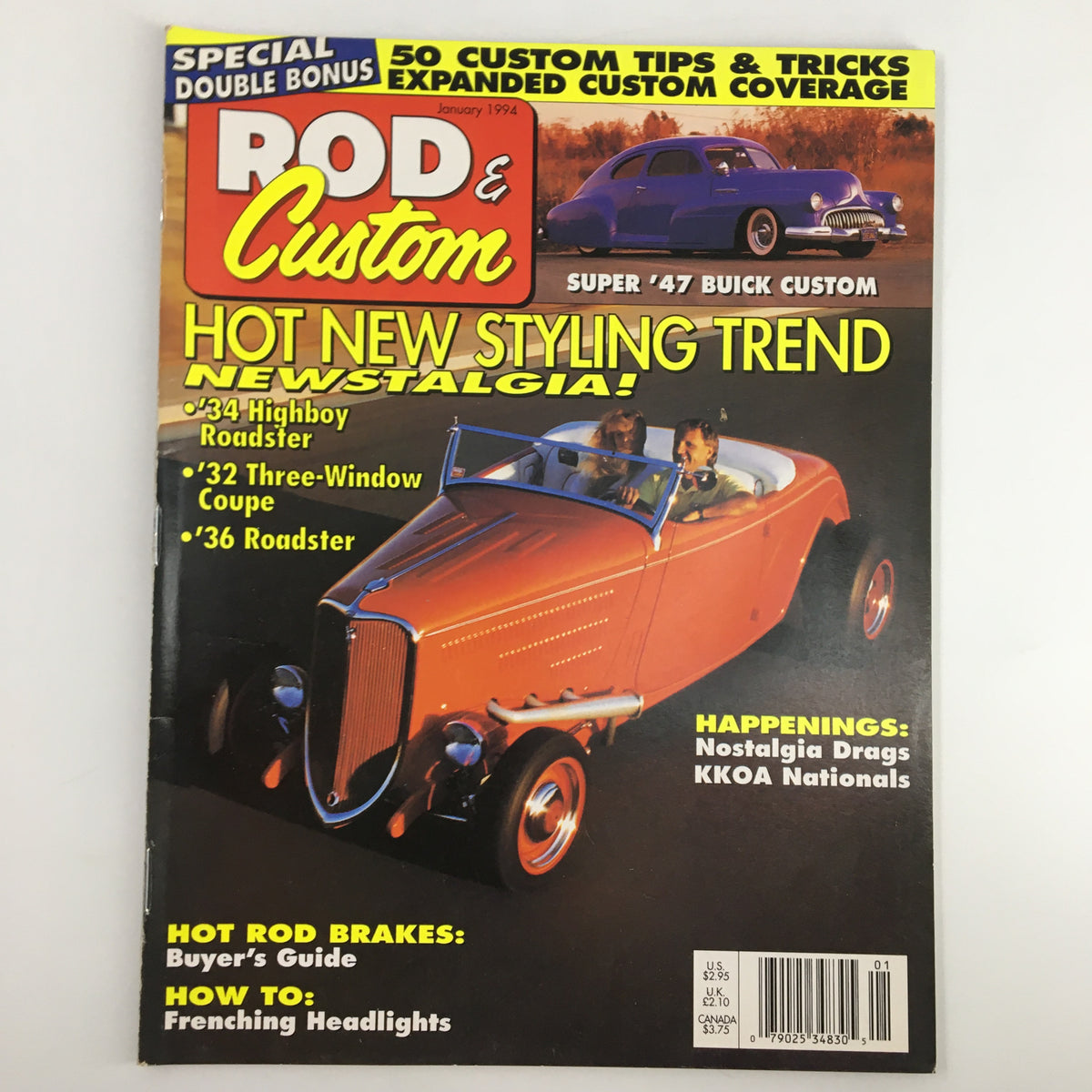 Rod & Custom Magazine January 1994 featuring Ray Lark's Orange '33 Roadster on the cover; highlights hot new styling trends and features classic car culture.