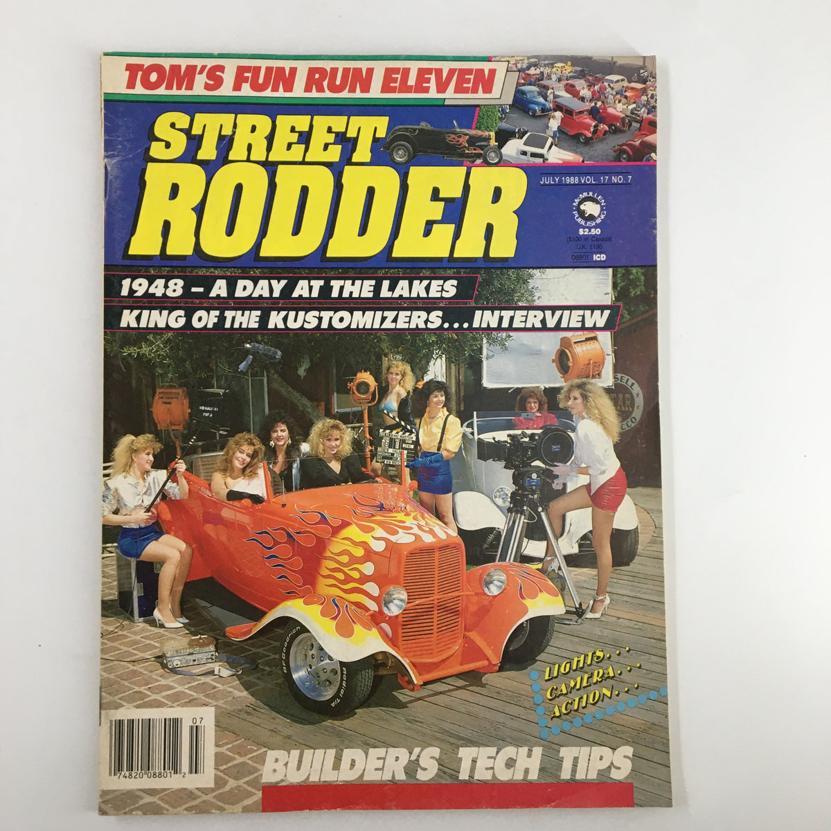 Cover of VTG Street Rodder Magazine July 1988 featuring the Little Yellow Coupe, with vibrant graphics and images of custom cars and models.