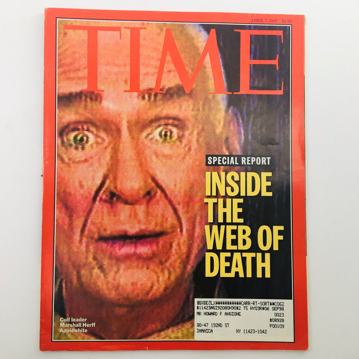 Time Magazine, April 7, 1997: Featuring cult leader Applewhite and 'Inside the Web of Death' on the cover